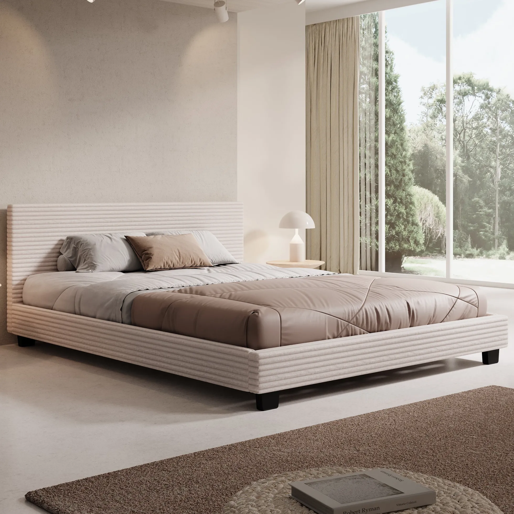 George - Tweepersoonsbed - Ribstof beige - 160x200x78 cm