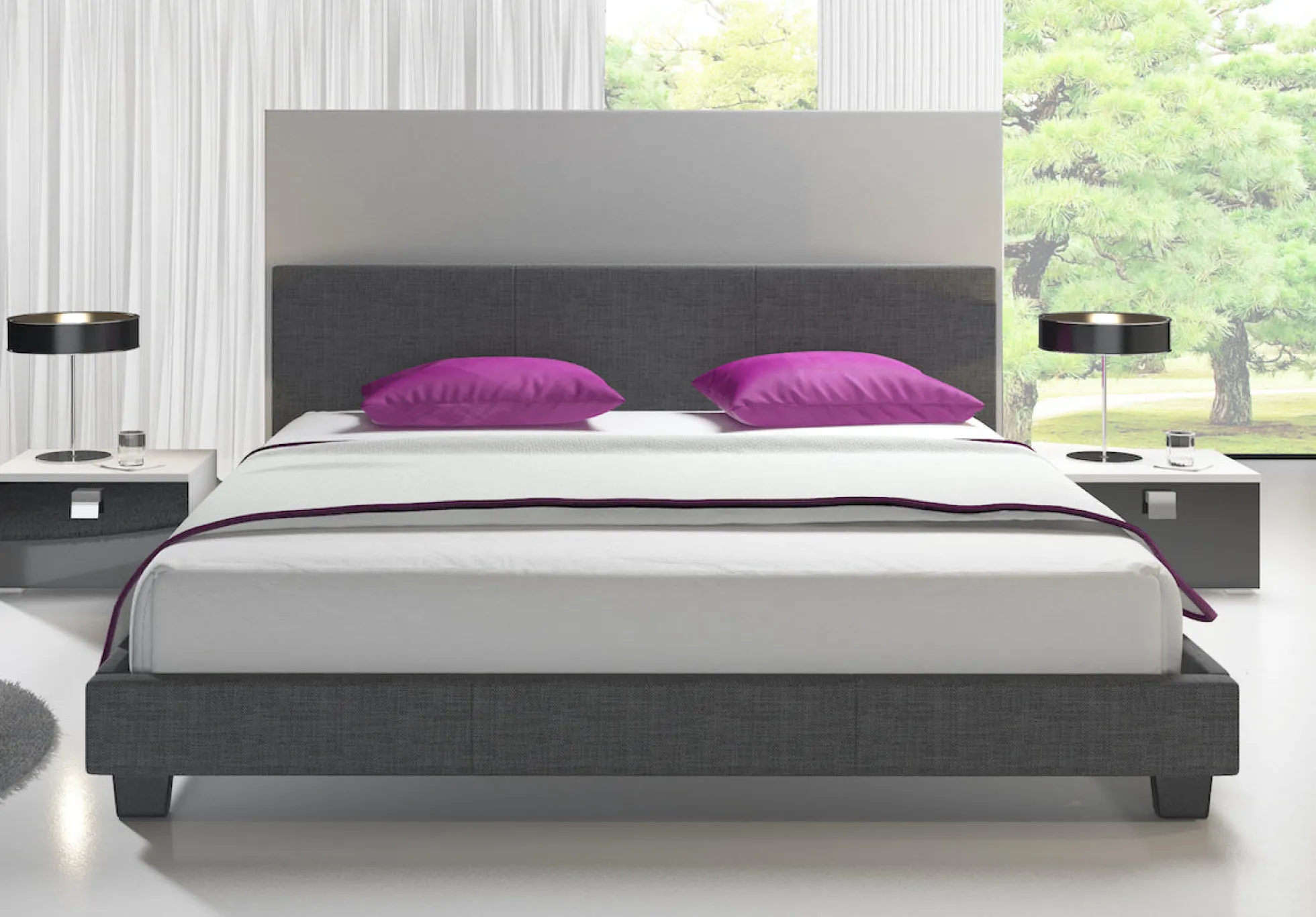 George - Tweepersoonsbed - Stof grijs - 160x200 cm