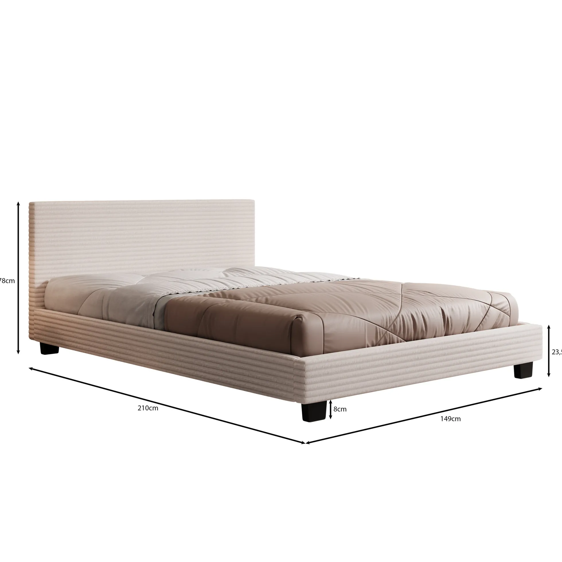 George - Tweepersoonsbed - Ribstof beige - 140x200x78 cm