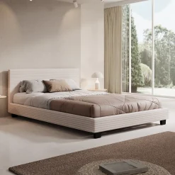 George - Tweepersoonsbed - Ribstof beige - 140x200x78 cm