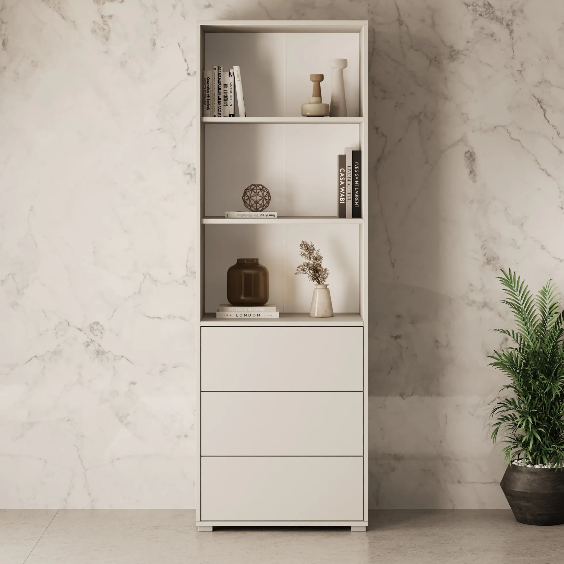 Gideon - Boekenkast - Beige - 60x40x178 cm