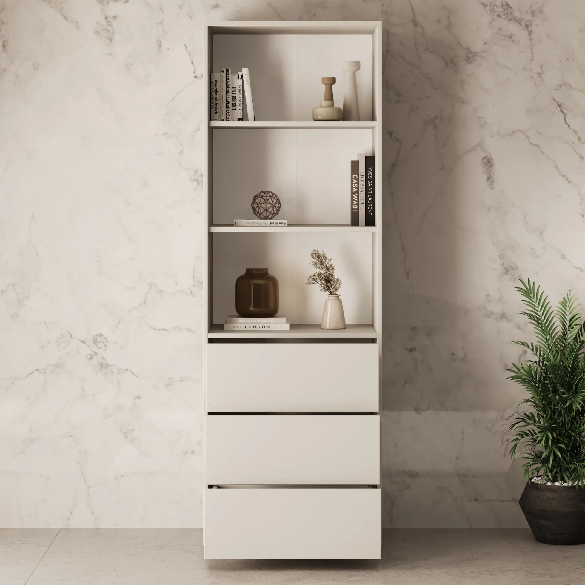 Gideon - Boekenkast - Beige - 60x40x178 cm