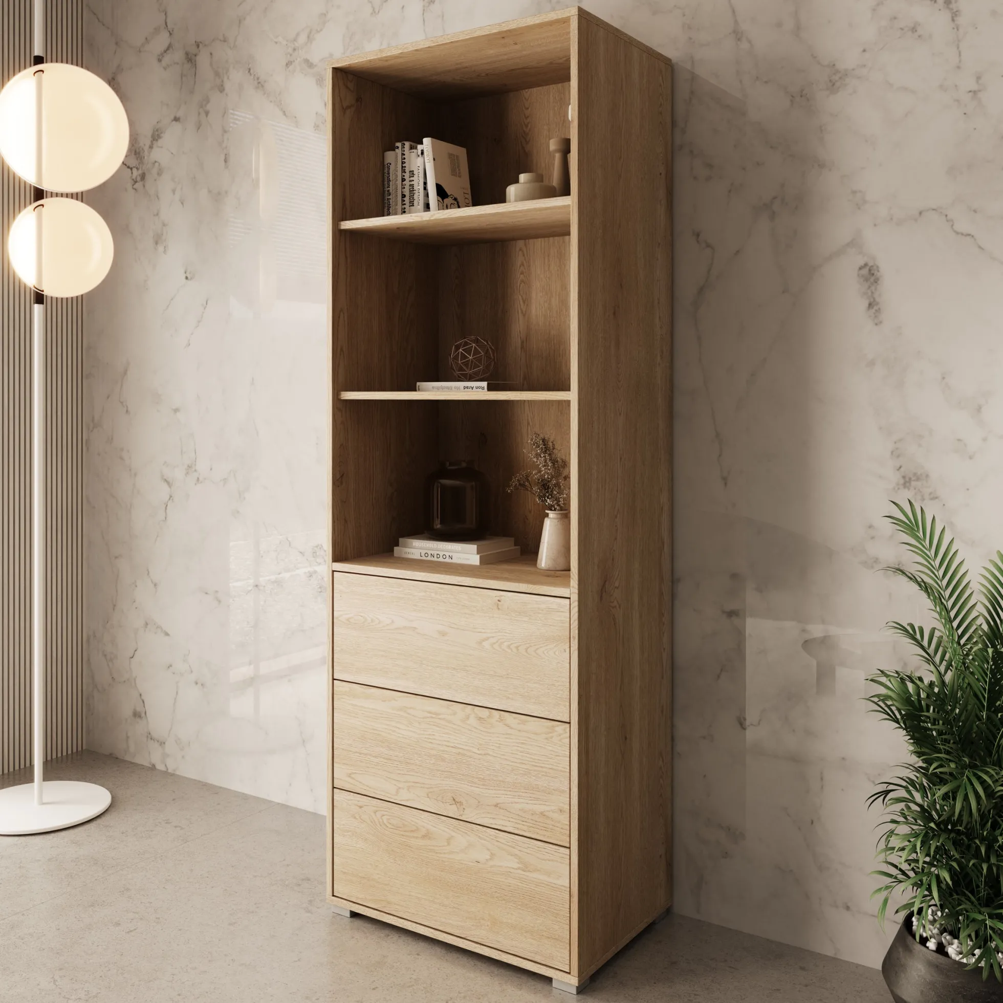 Gideon - Boekenkast - Eikenpatroon - 60x40x178 cm