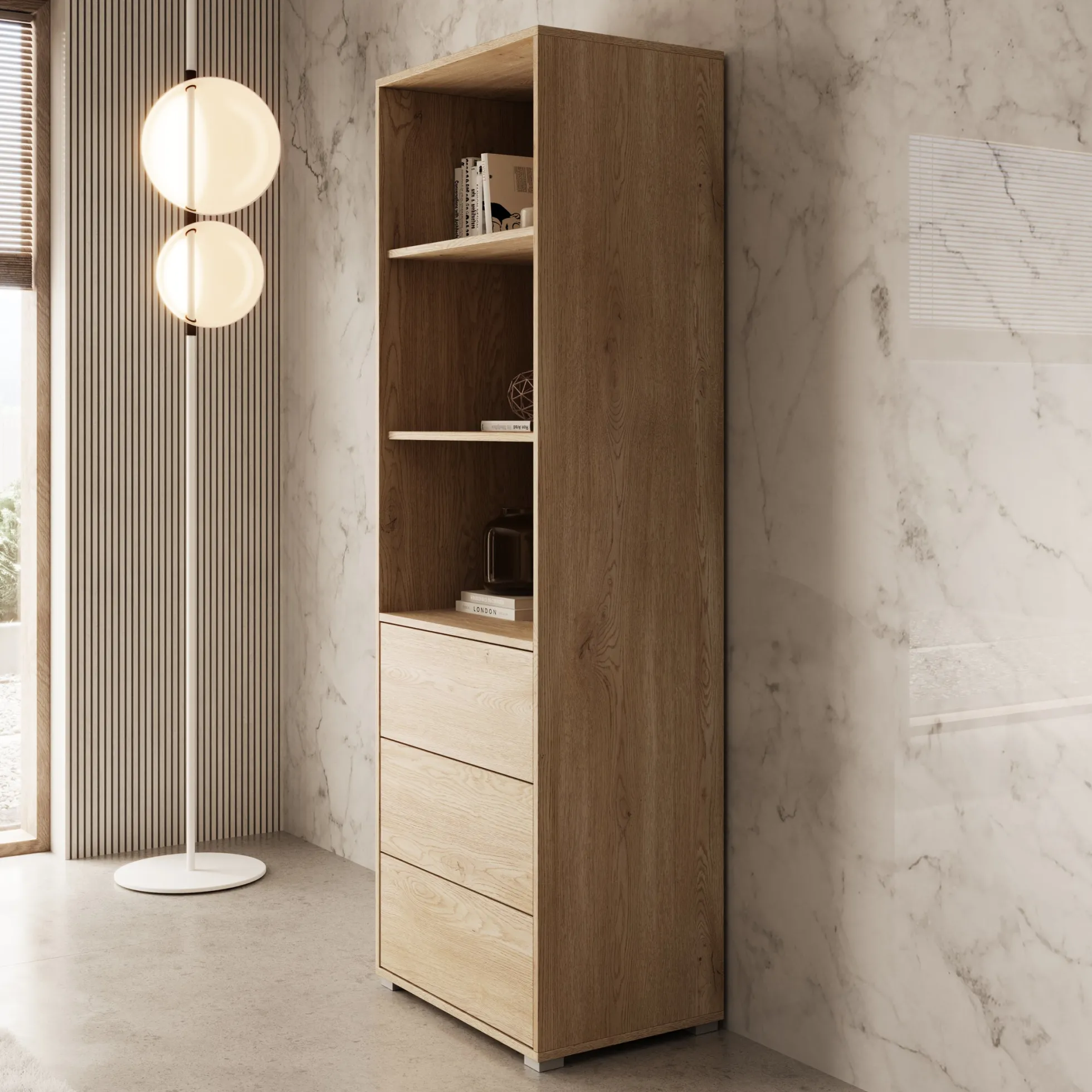 Gideon - Boekenkast - Eikenpatroon - 60x40x178 cm