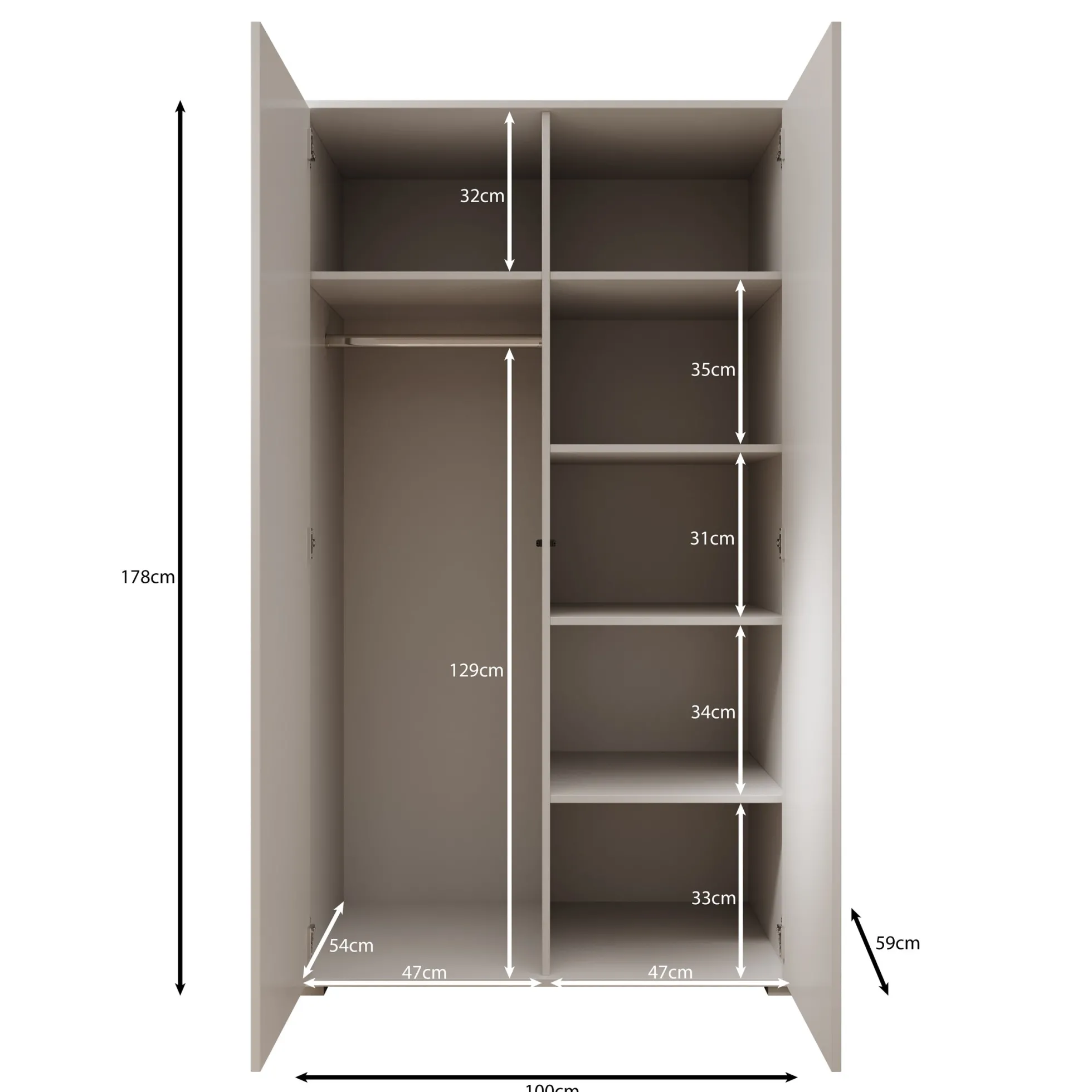 Gideon - Kledingkast 2-deurs - Beige - 100x59x178 cm