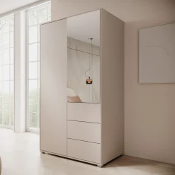 Gideon - Kledingkast met spiegel - Beige - 100x59x178 cm