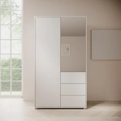 Gideon - Kledingkast met spiegel - Wit - 100x59x178 cm