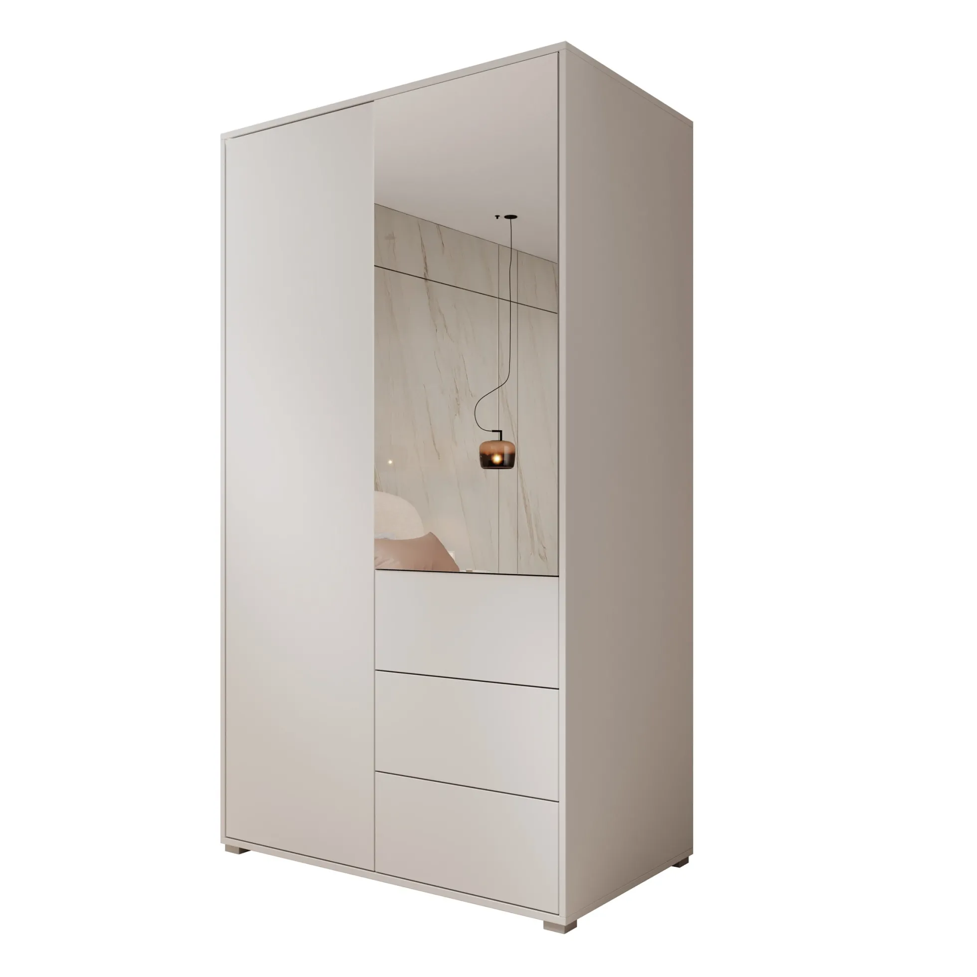 Gideon - Kledingkast met spiegel - Wit - 100x59x178 cm