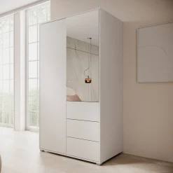 Gideon - Kledingkast met spiegel - Wit - 100x59x178 cm