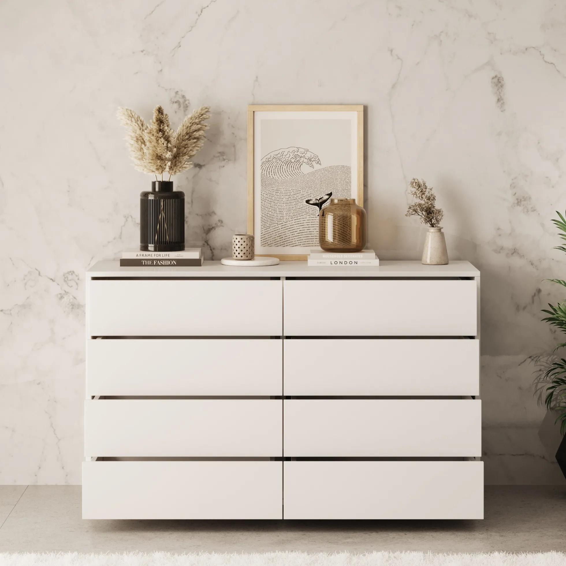 Gideon - Ladekast 8 lades - Wit - 120x41x93 cm