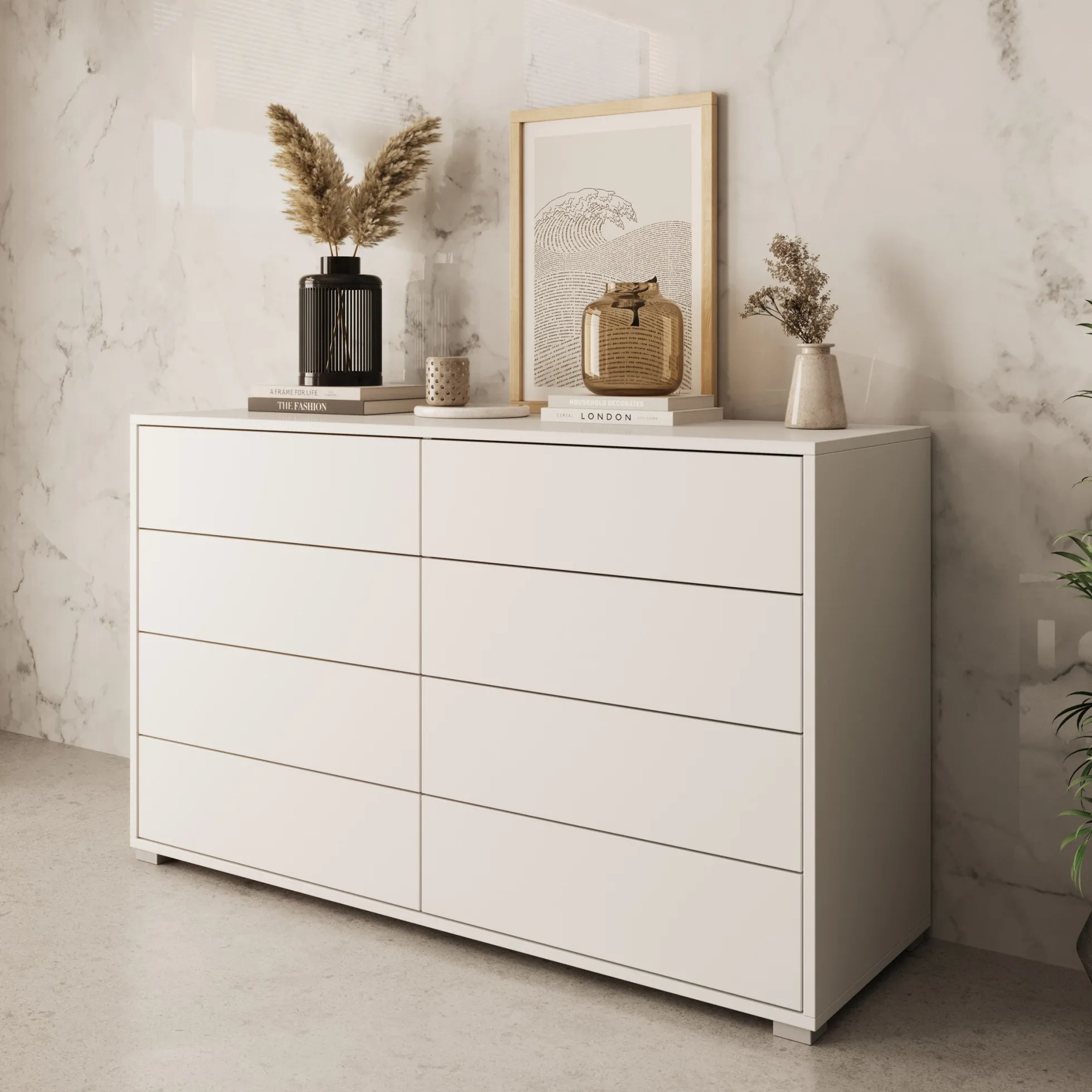 Gideon - Ladekast 8 lades - Wit - 120x41x93 cm