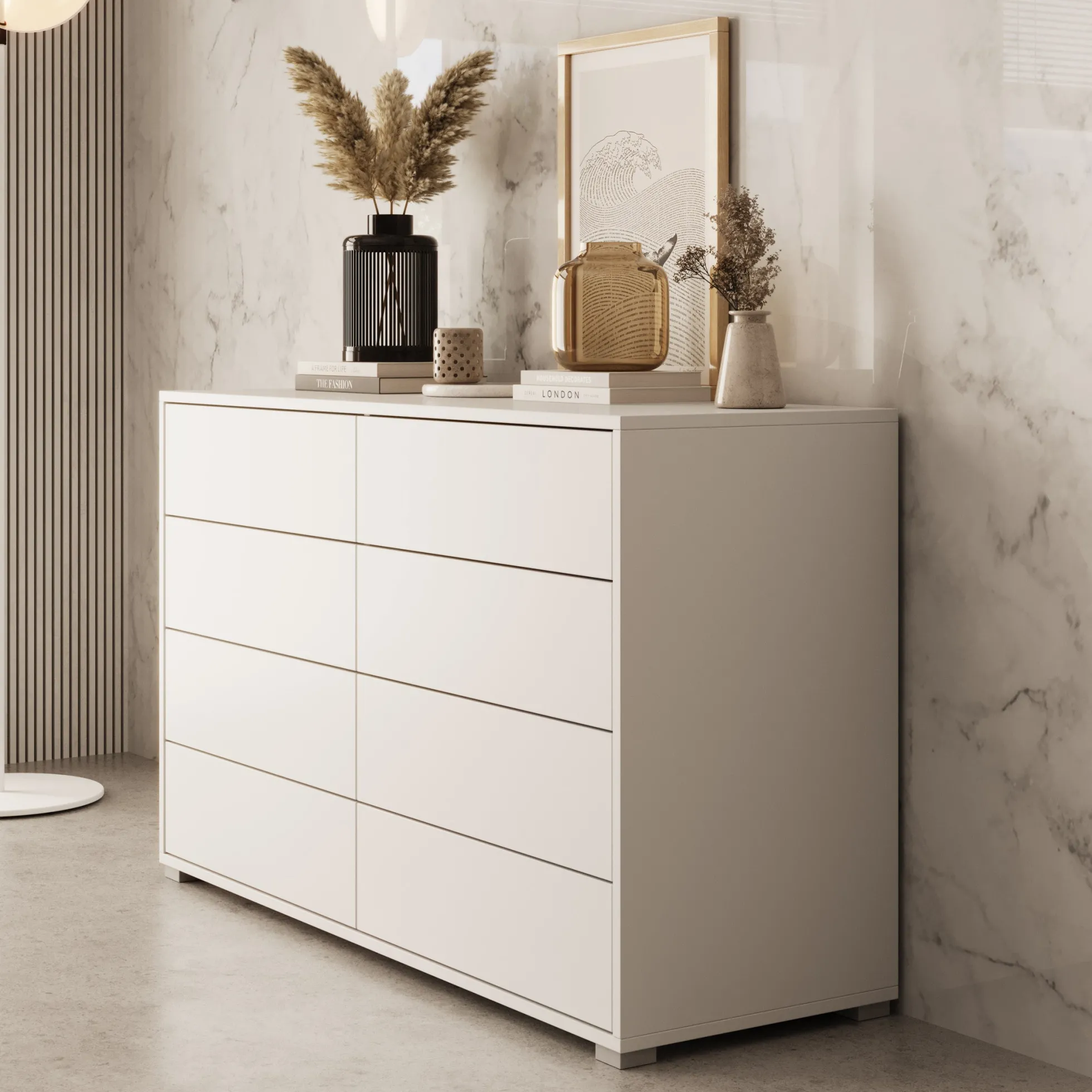 Gideon - Ladekast 8 lades - Wit - 120x41x93 cm