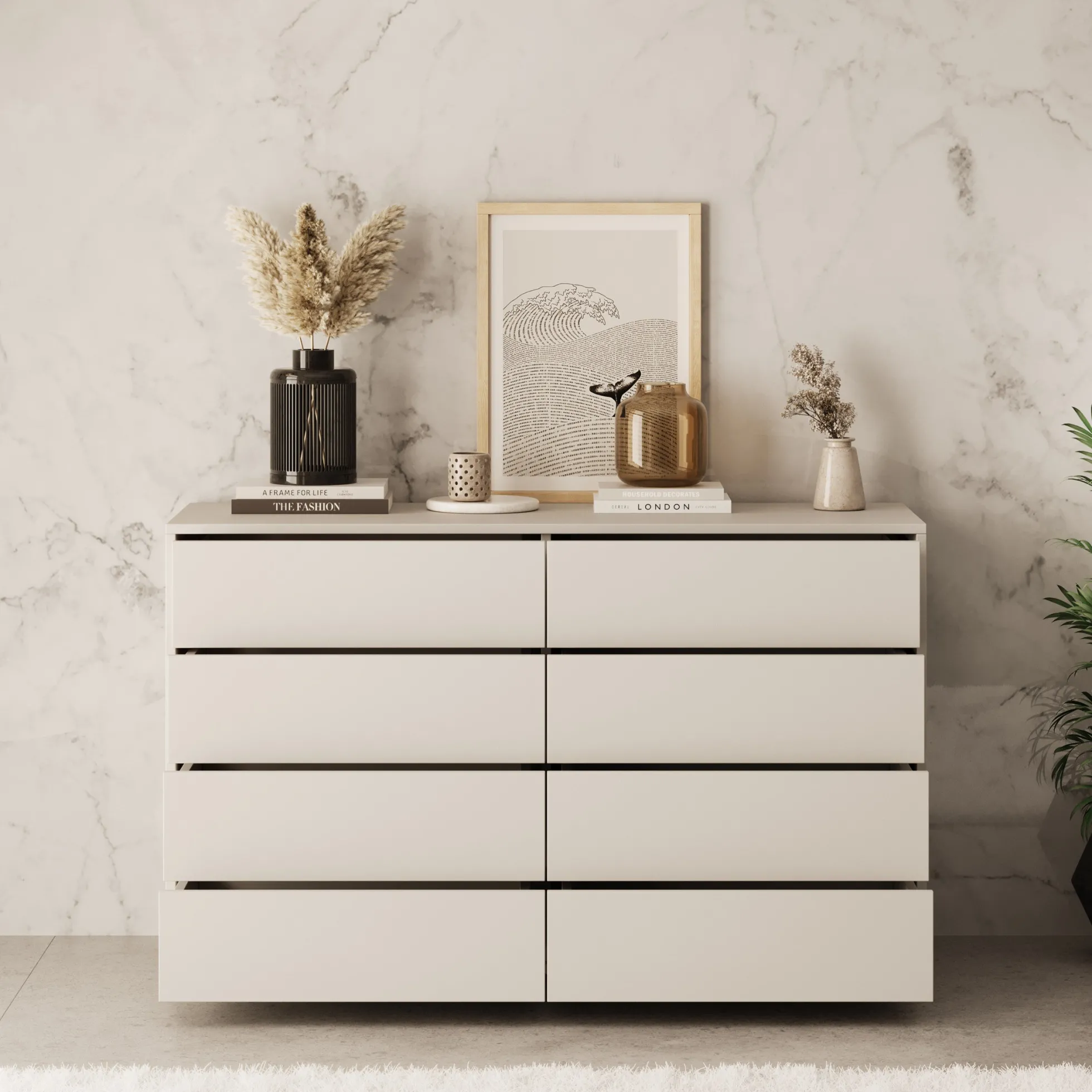 Gideon - Ladekast 8 lades - Beige - 120x41x93 cm
