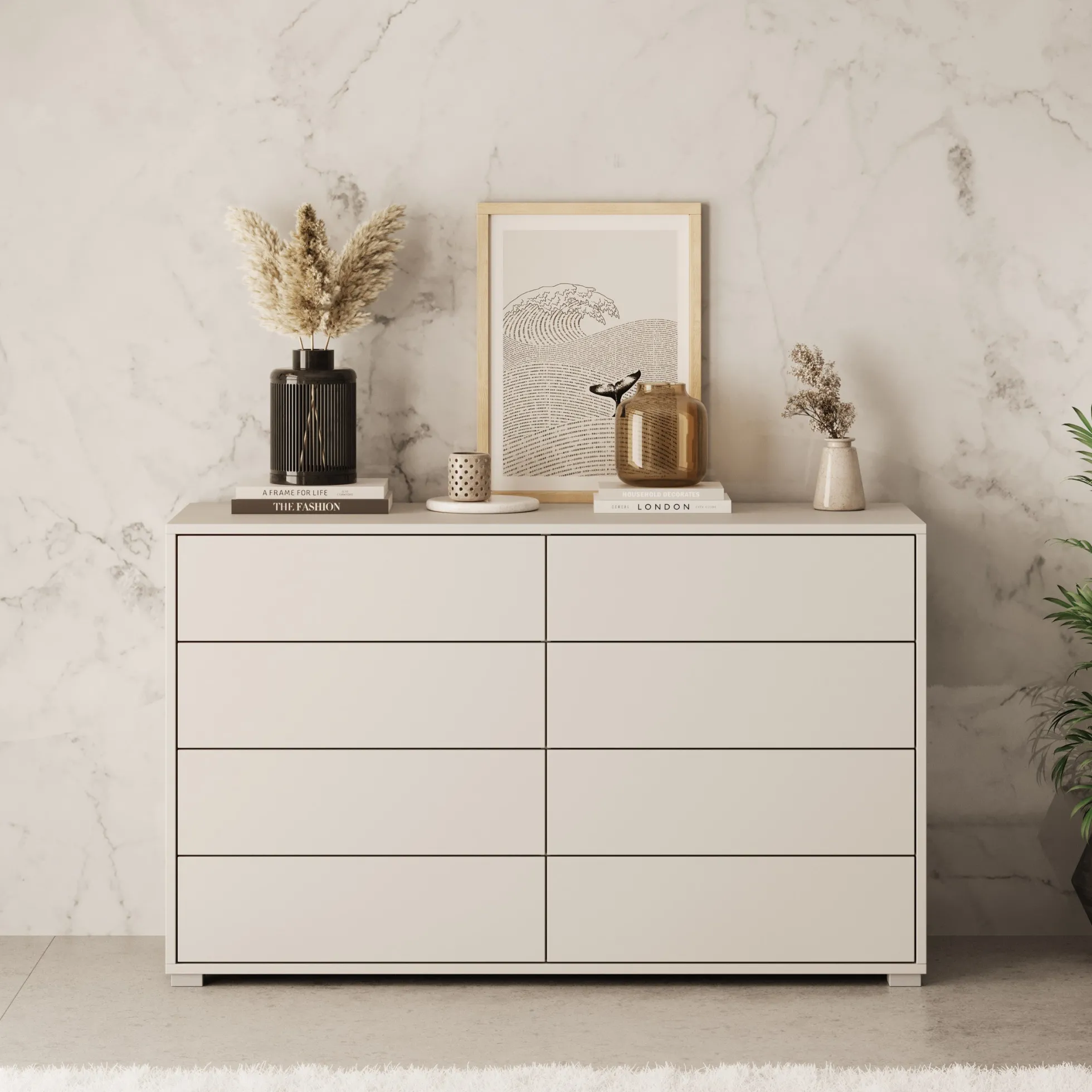Gideon - Ladekast 8 lades - Beige - 120x41x93 cm