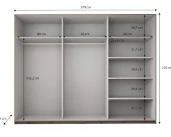 Gina - Kledingkast met schuifdeuren - Eiken - 270x61x210 cm