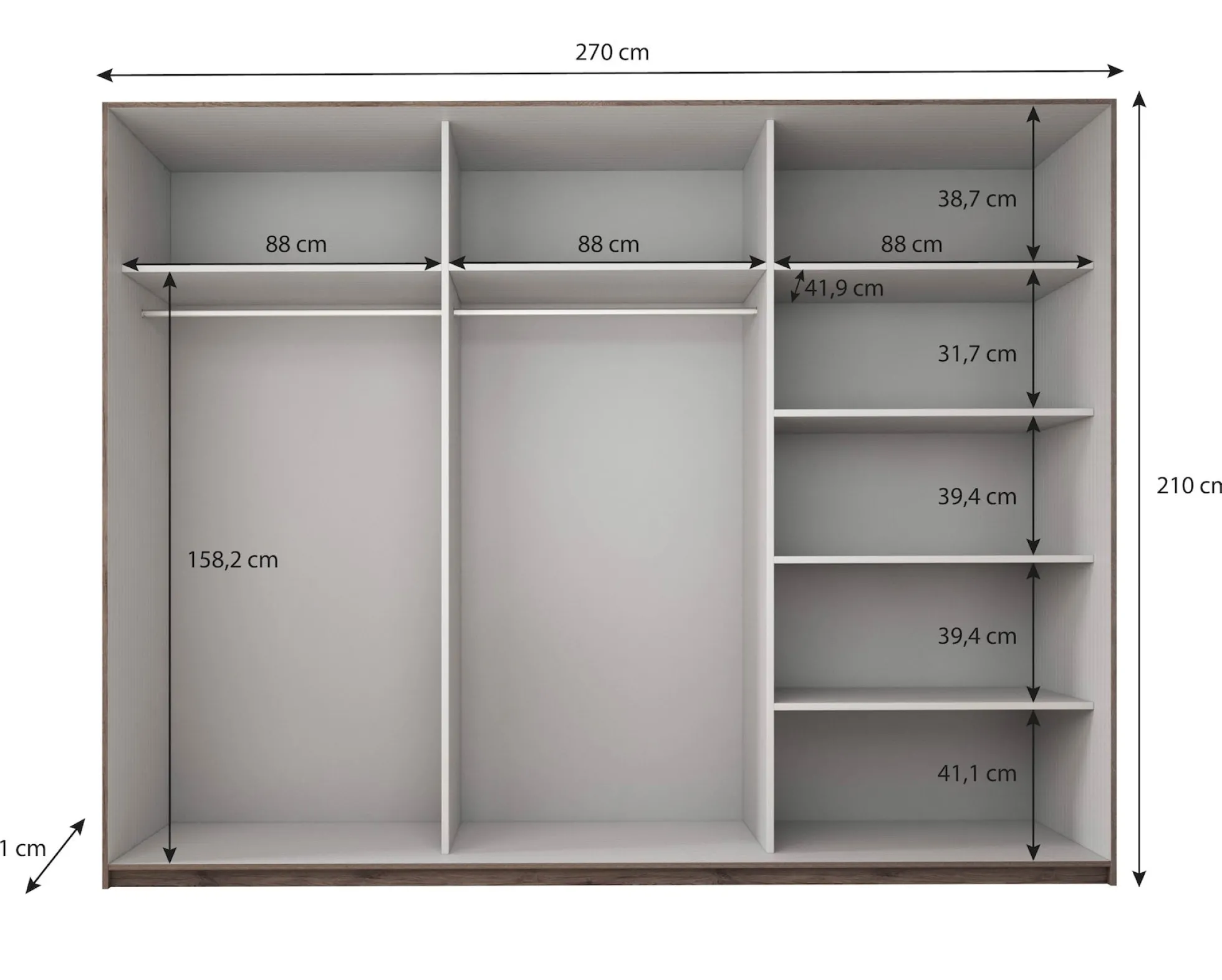 Gina - Kledingkast met schuifdeuren - Eiken - 270x61x210 cm
