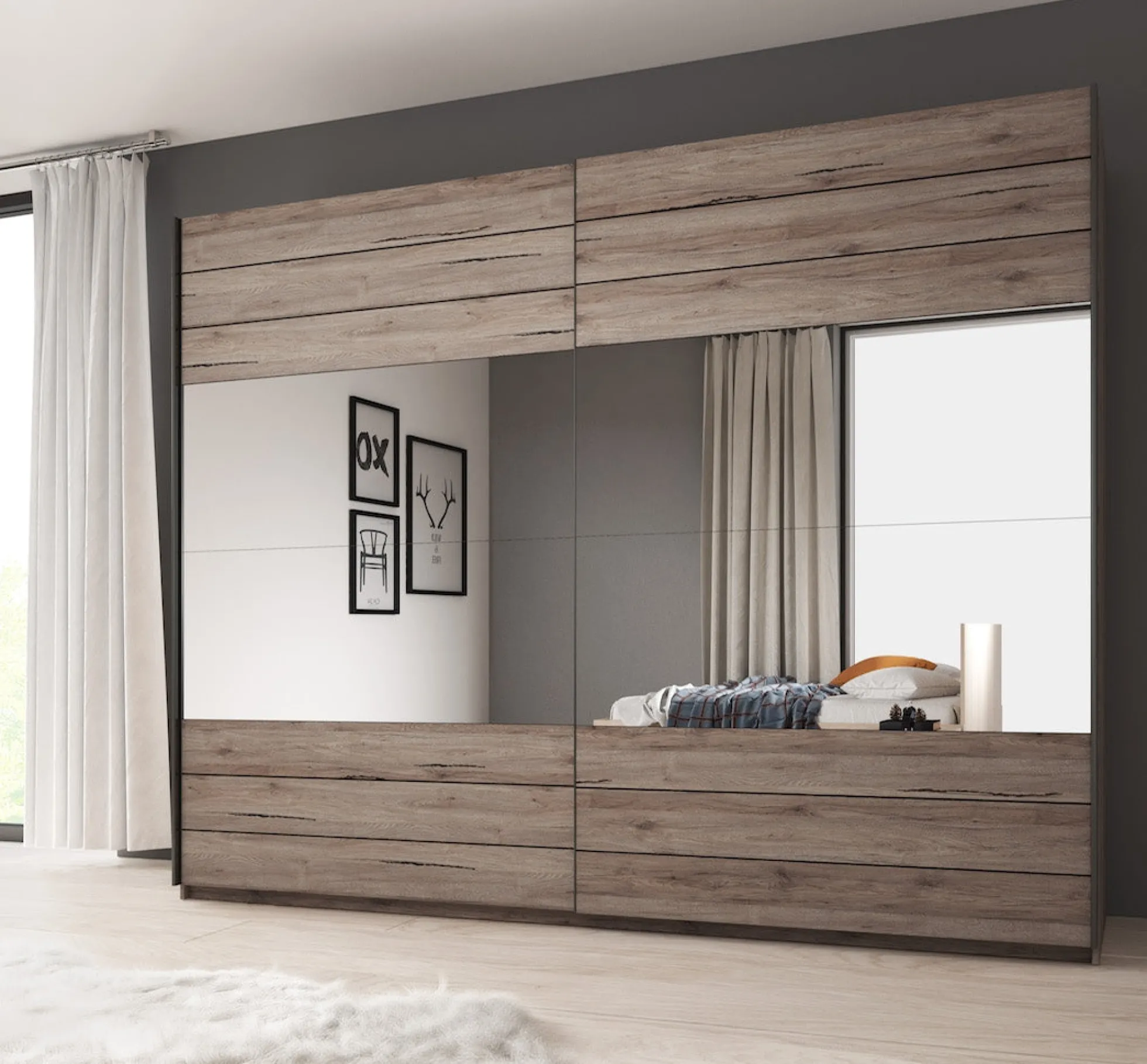 Gina - Kledingkast met schuifdeuren - Eiken - 270x61x210 cm