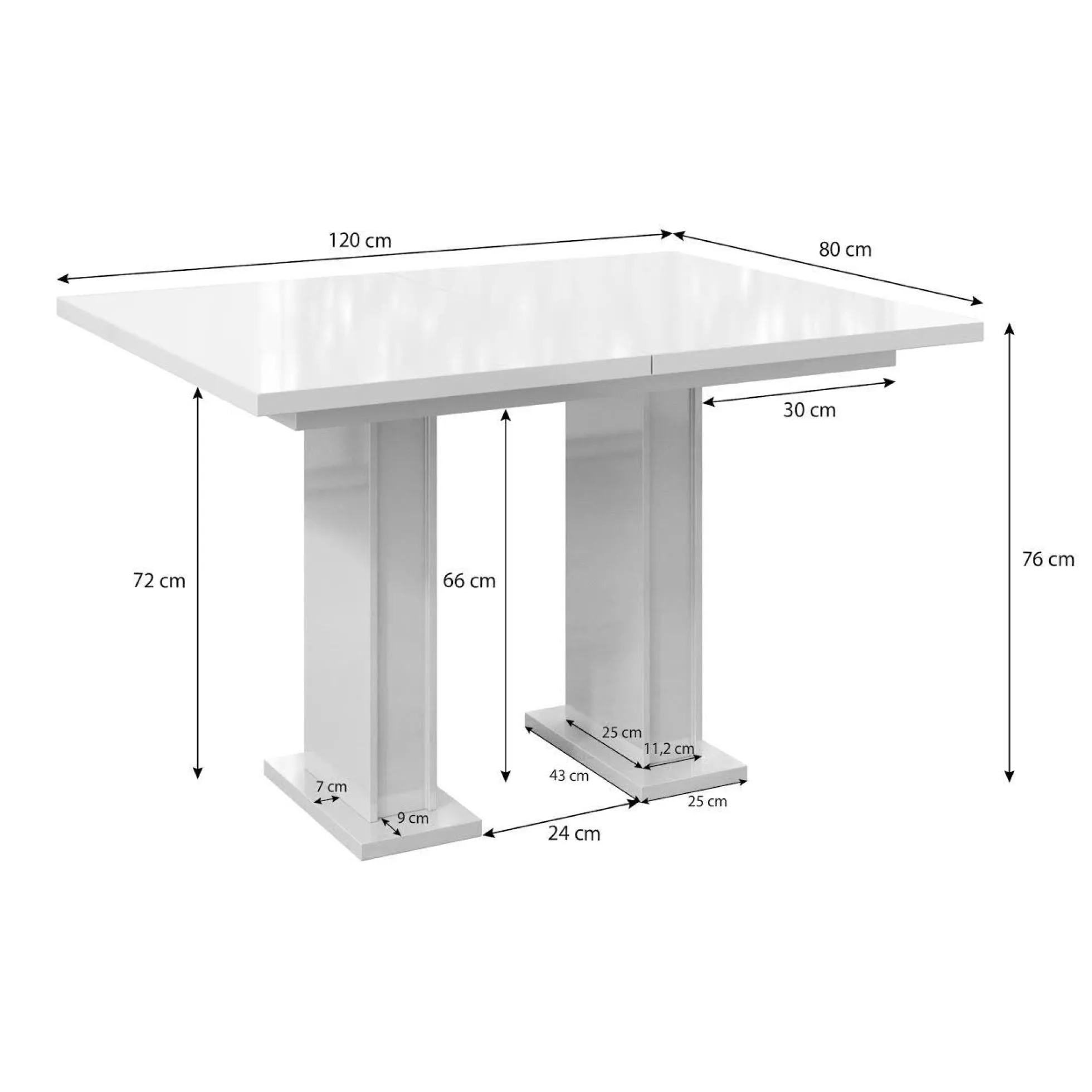 Glamour - Eetkamertafel - Wit - 120x80x76 cm