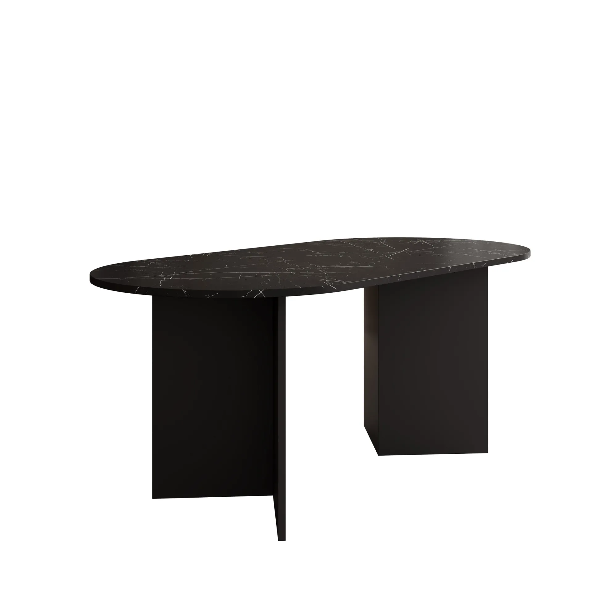 Glenne - Eetkamertafel ovaal - Zwart marmerlook - 185x90x75 cm