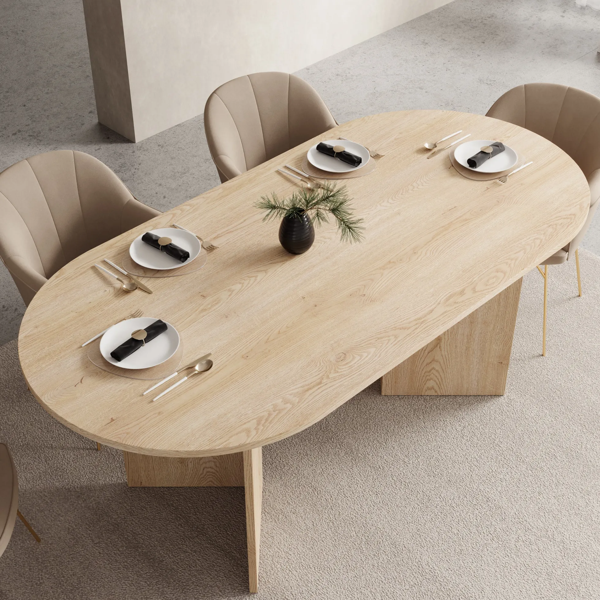 Glenne - Eetkamertafel ovaal - Licht eiken patroon - 185x90x75 cm