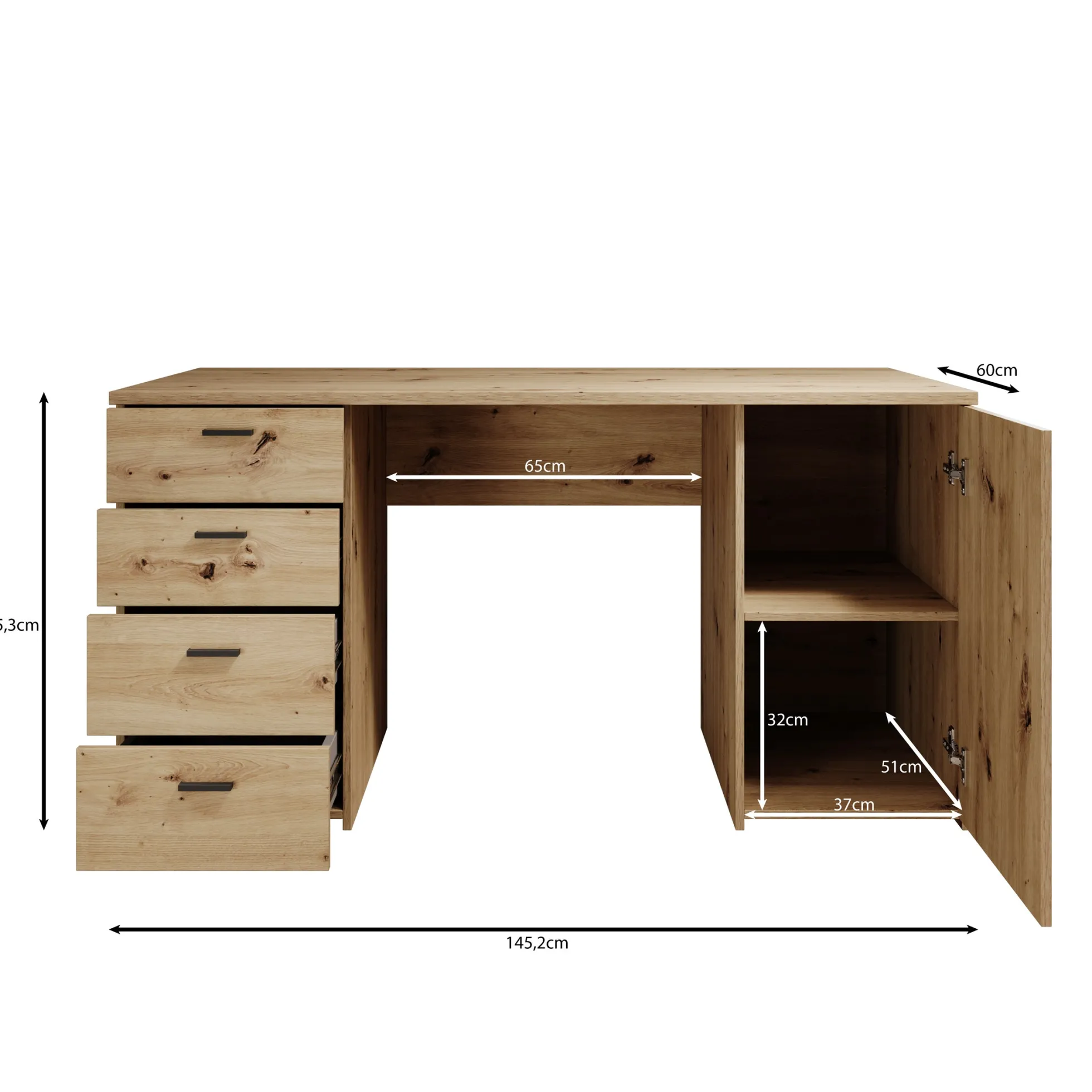 Glymp - Bureau - Eikenpatroon - 145x60x75 cm