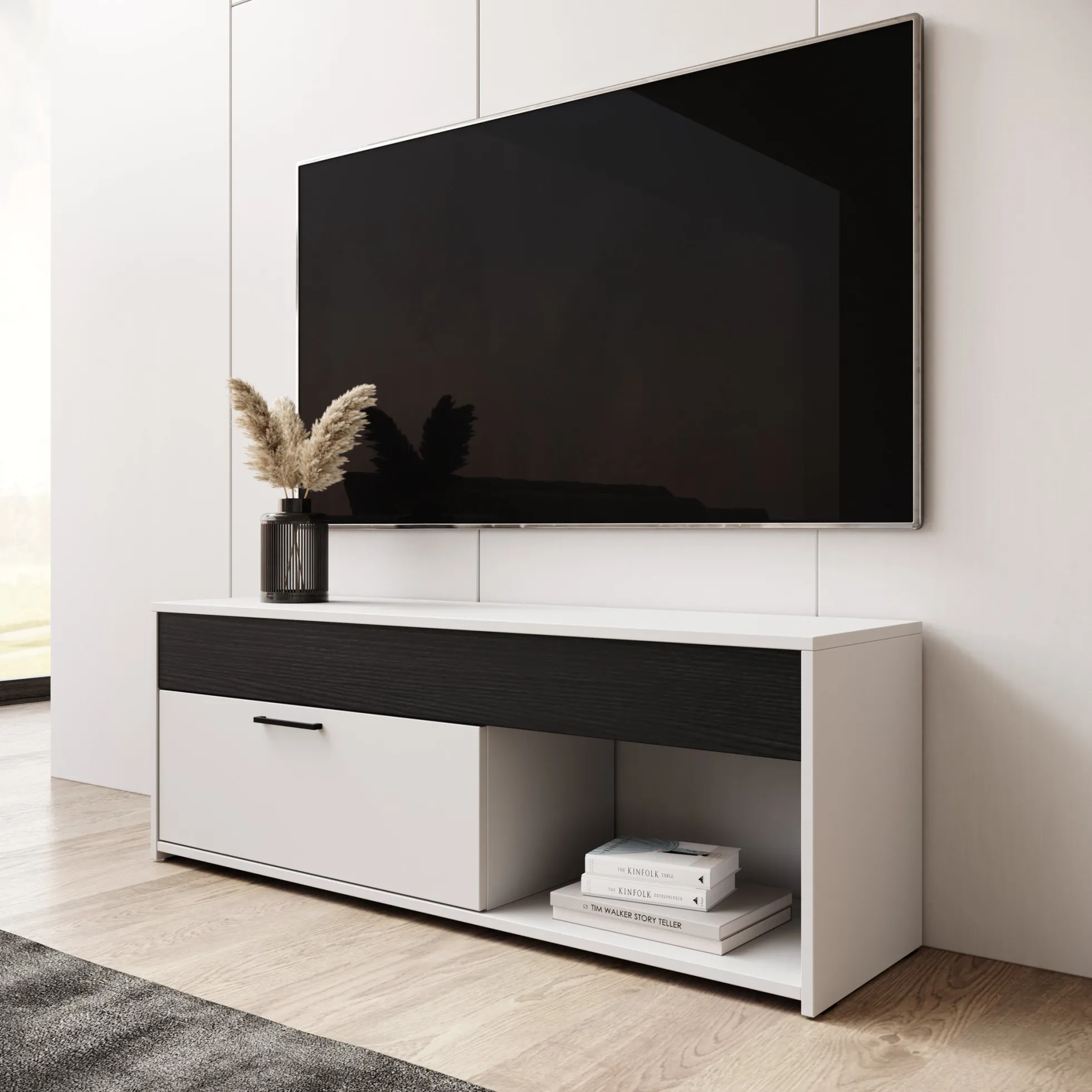 Gren - TV-Meubel - Wit/Zwart - 122x33x44 cm