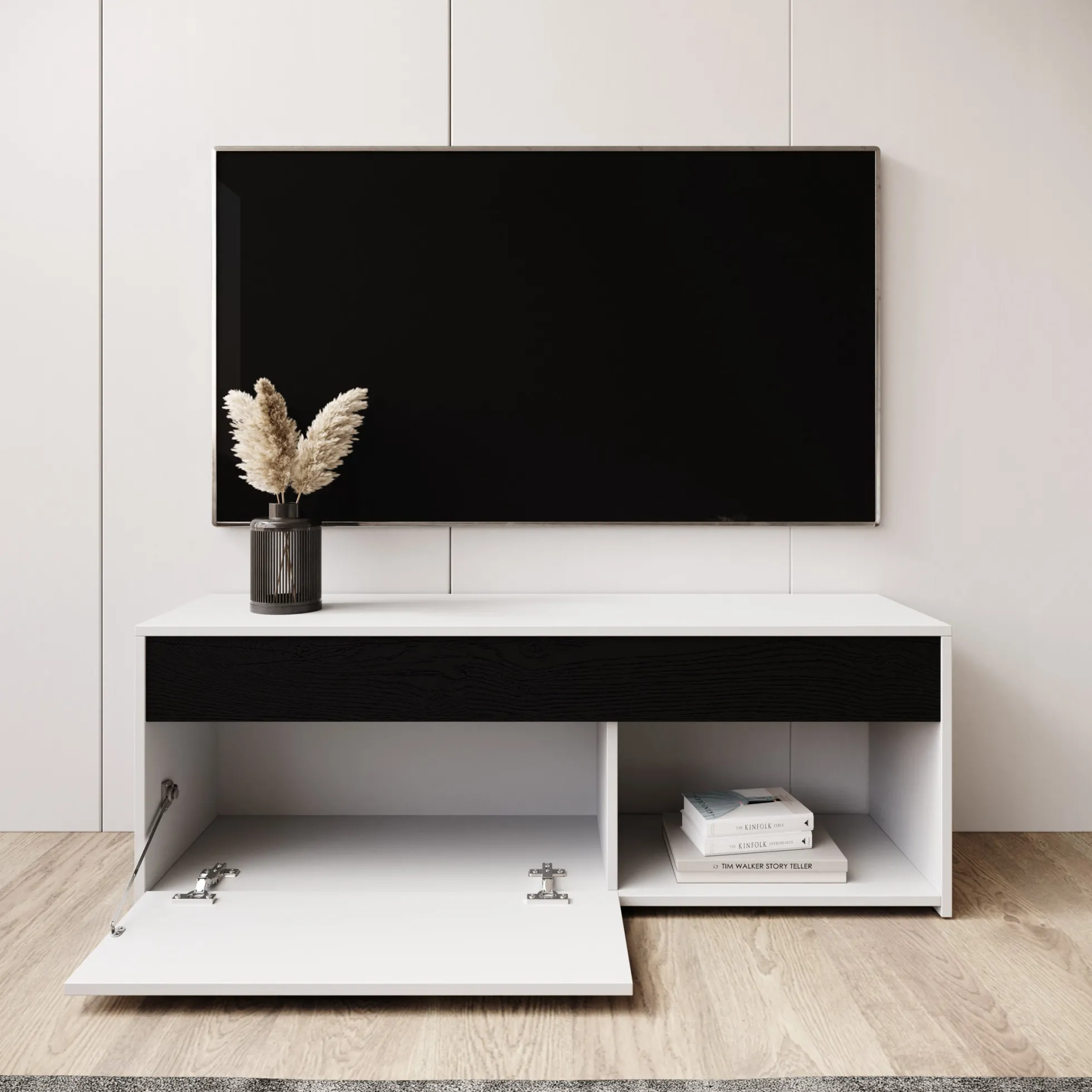Gren - TV-Meubel - Wit/Zwart - 122x33x44 cm