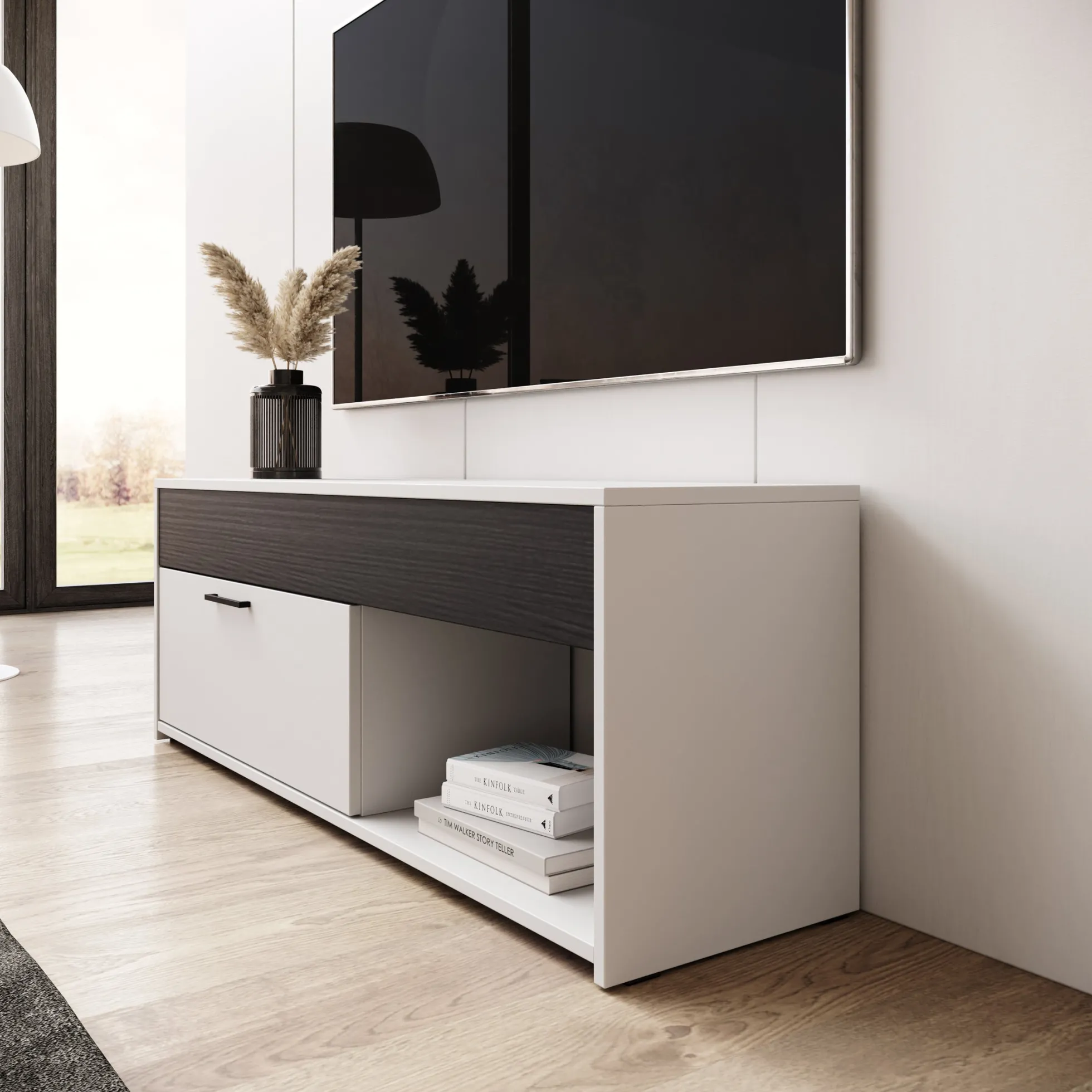 Gren - TV-Meubel - Wit/Zwart - 122x33x44 cm