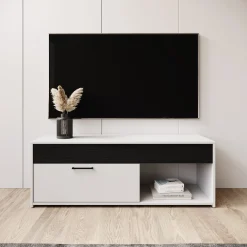 Gren - TV-Meubel - Wit/Zwart - 122x33x44 cm