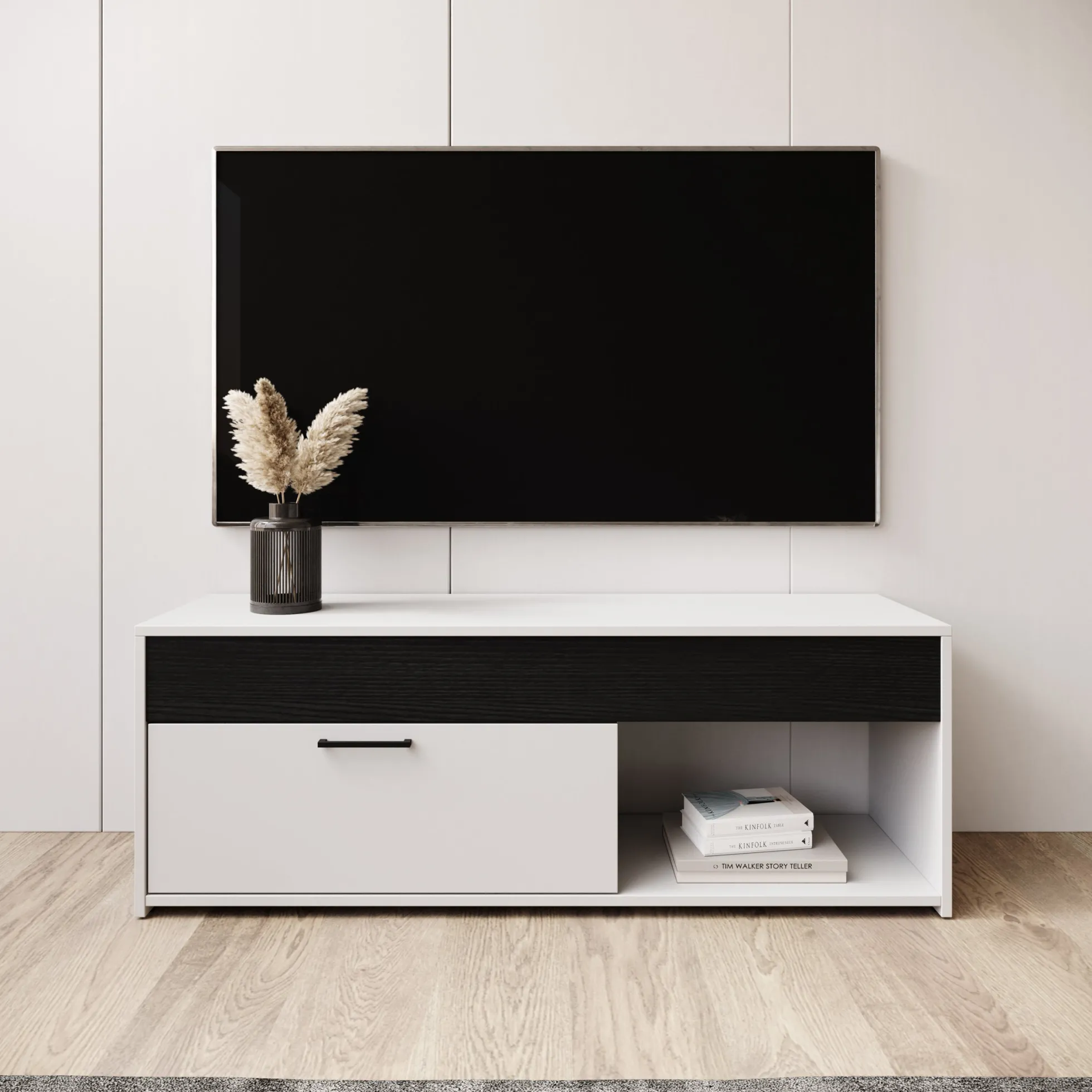 Gren - TV-Meubel - Wit/Zwart - 122x33x44 cm
