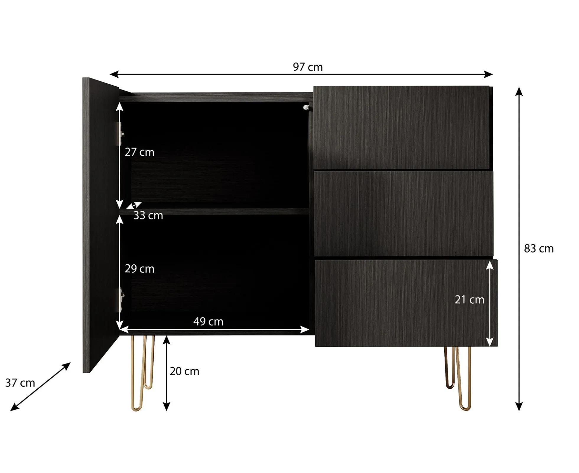 Hacienda - Dressoir - Zwart - 97x37x83 cm