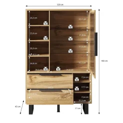 Harlow - Vitrinekast - Eiken/zwart - 120x45x190 cm