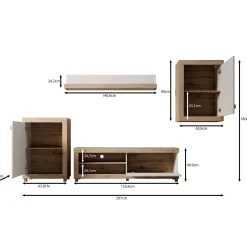 Havero - Wandmeubel - Eikenpatroon/Wit - 297x35x180 cm