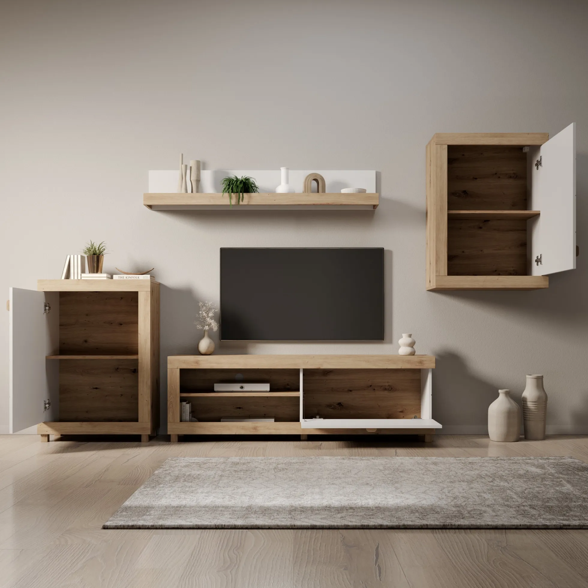 Havero - Wandmeubel - Eikenpatroon/Wit - 297x35x180 cm