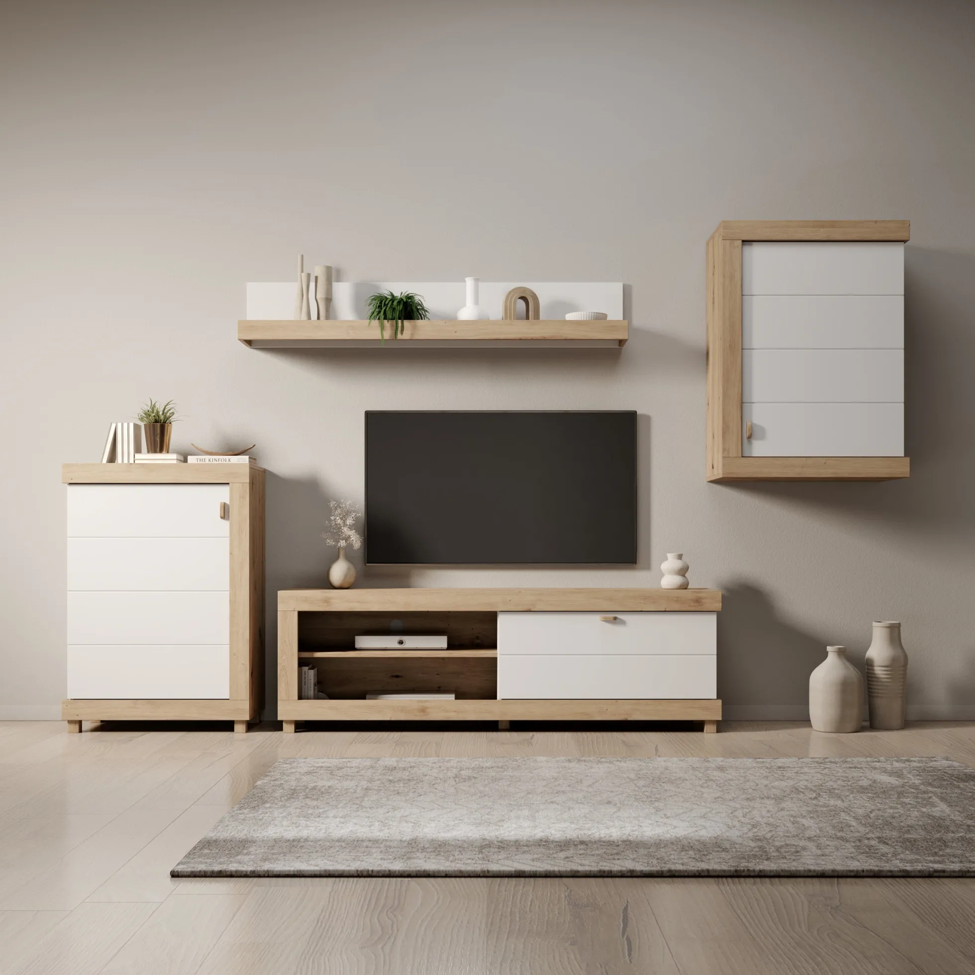 Havero - Wandmeubel - Eikenpatroon/Wit - 297x35x180 cm