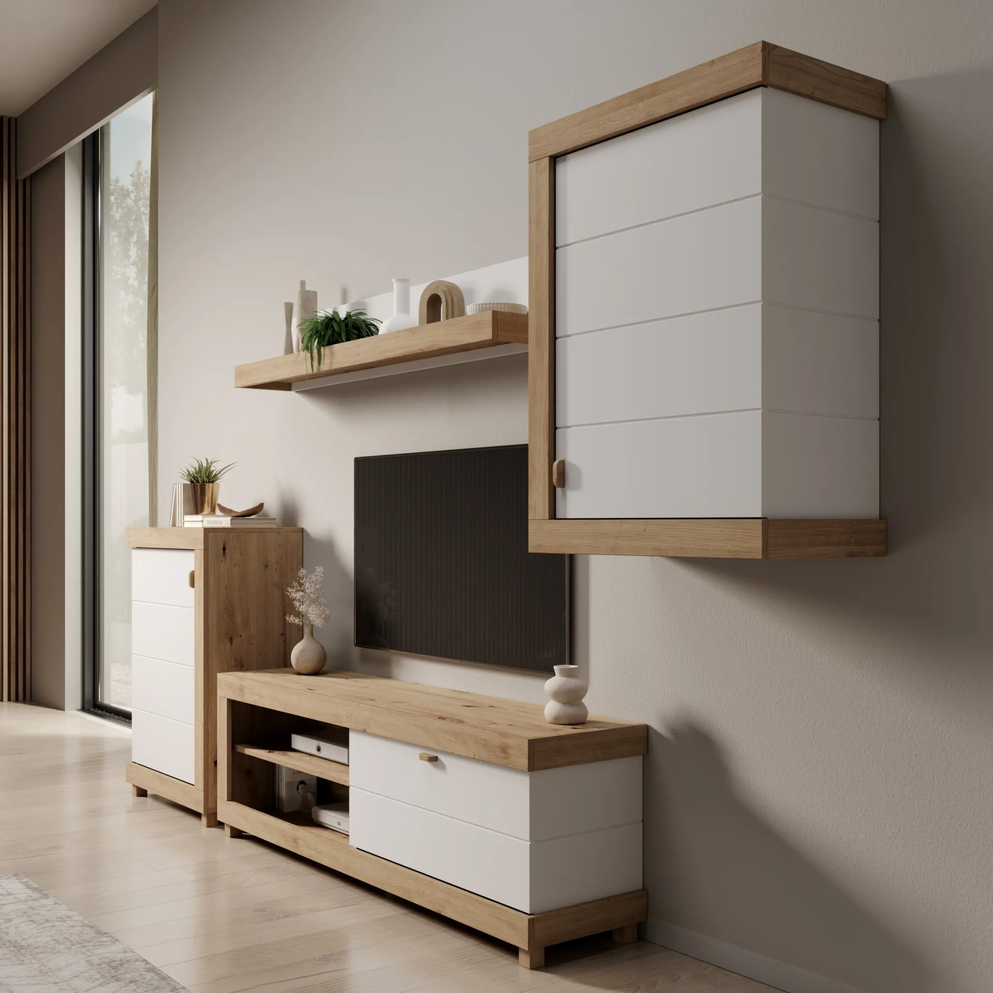Havero - Wandmeubel - Eikenpatroon/Wit - 297x35x180 cm
