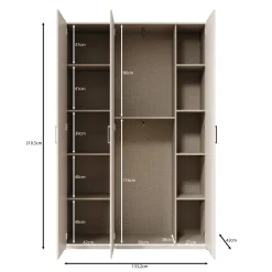 Havron - Kledingkast 3 deurs - Wit - 133x42x211 cm