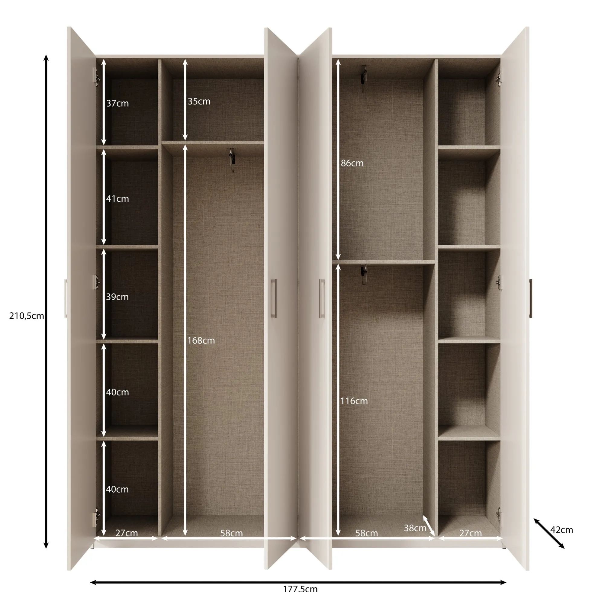 Havron - Kledingkast 4 deurs - Wit - 178x42x211 cm