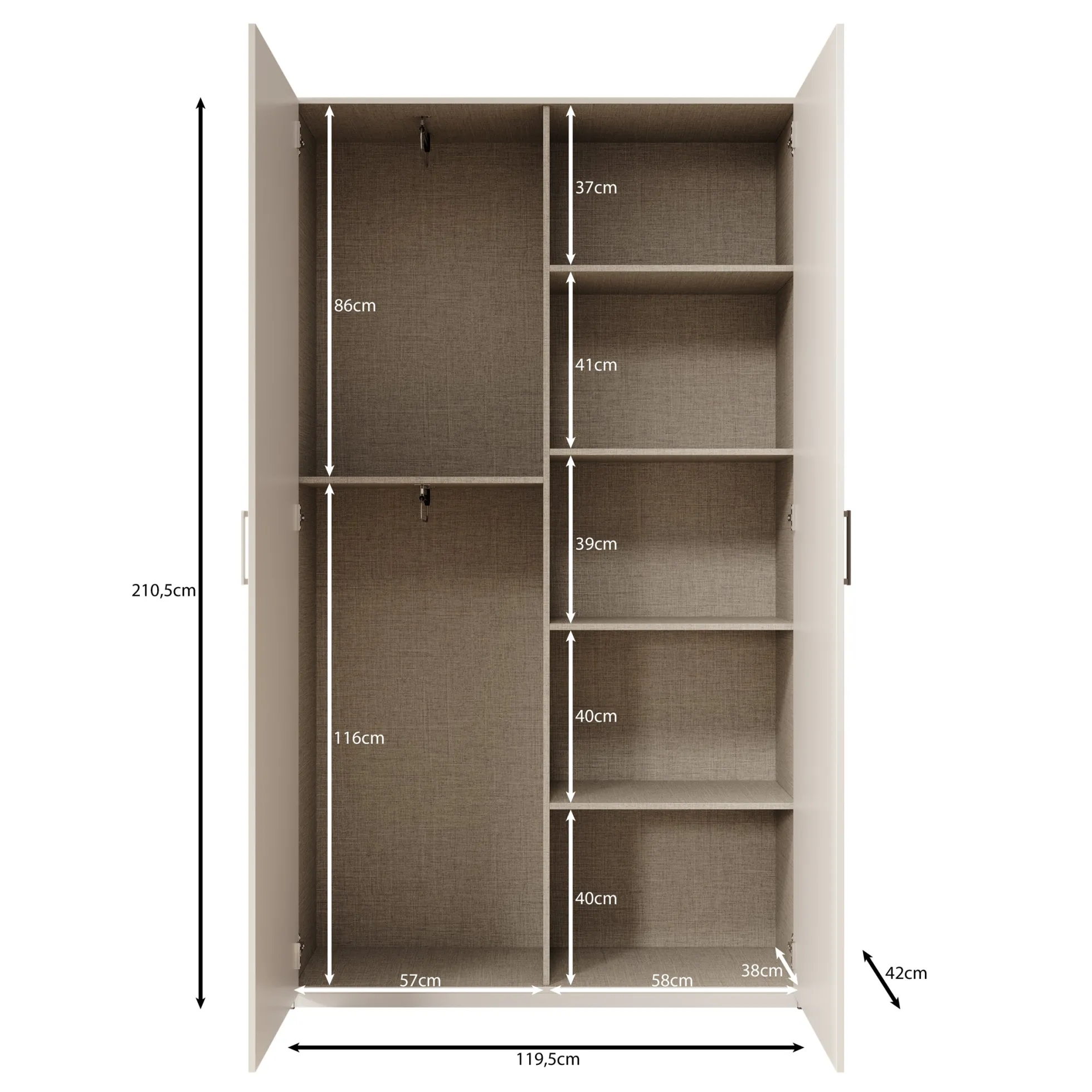 Havron - Kledingkast 2 deurs - Wit - 120x42x211 cm