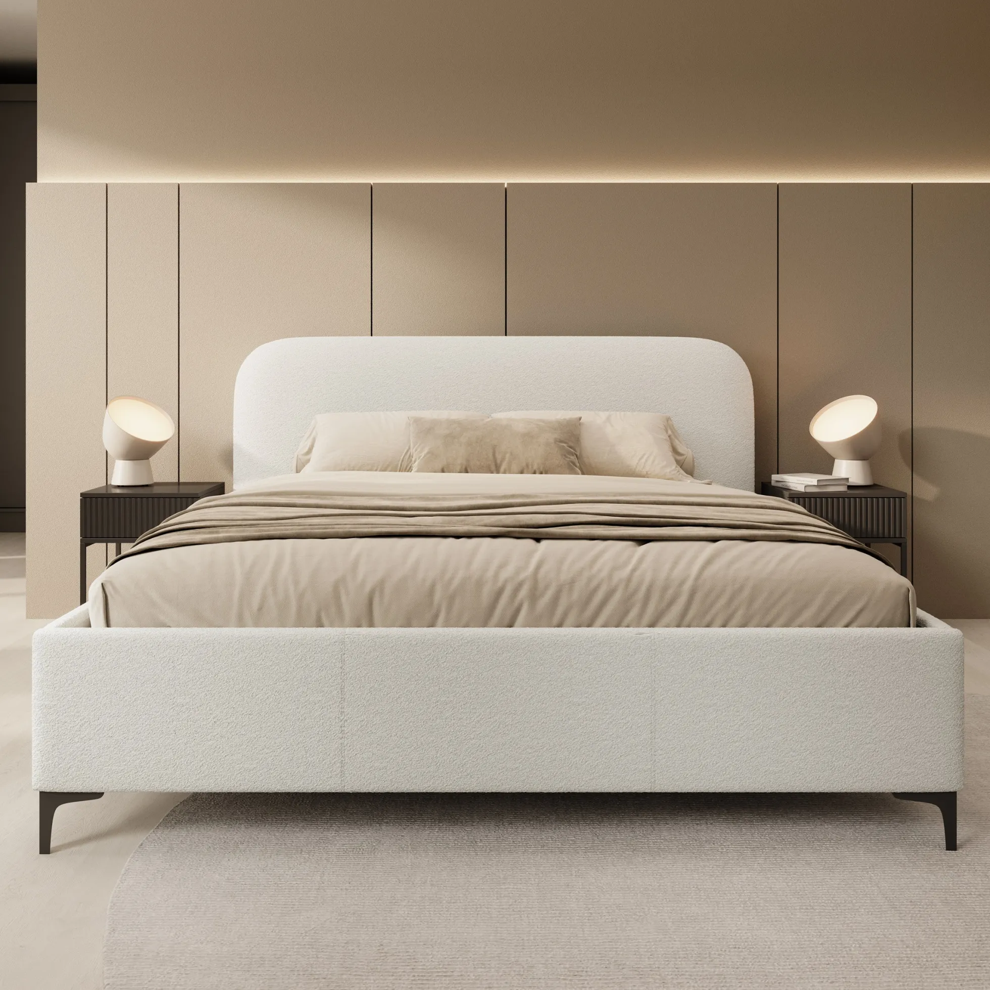 Helsink - Tweepersoonsbed - Teddystof beige - 180x200 cm