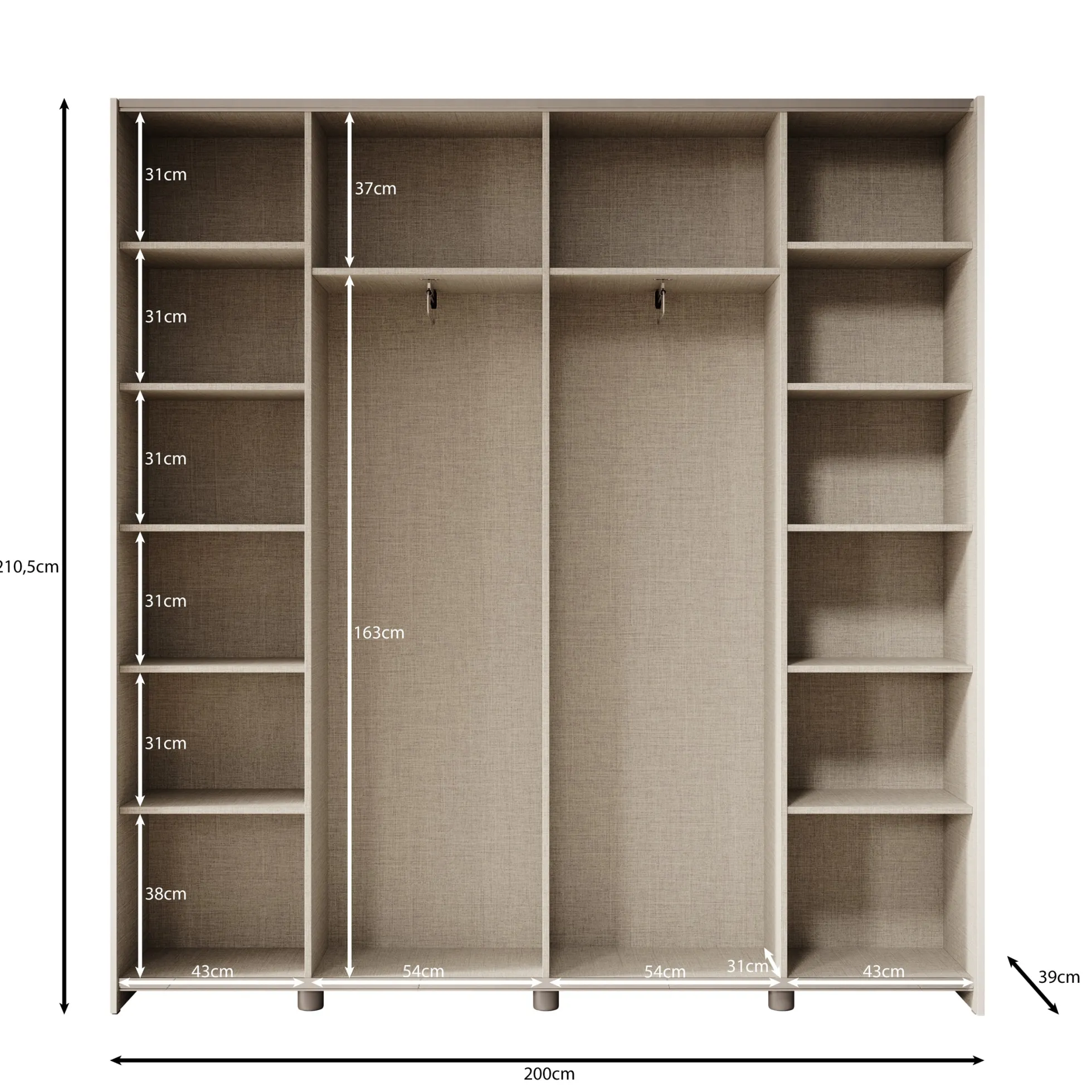 Helvar - Kledingkast met schuifdeuren - Wit - 200x39x211 cm