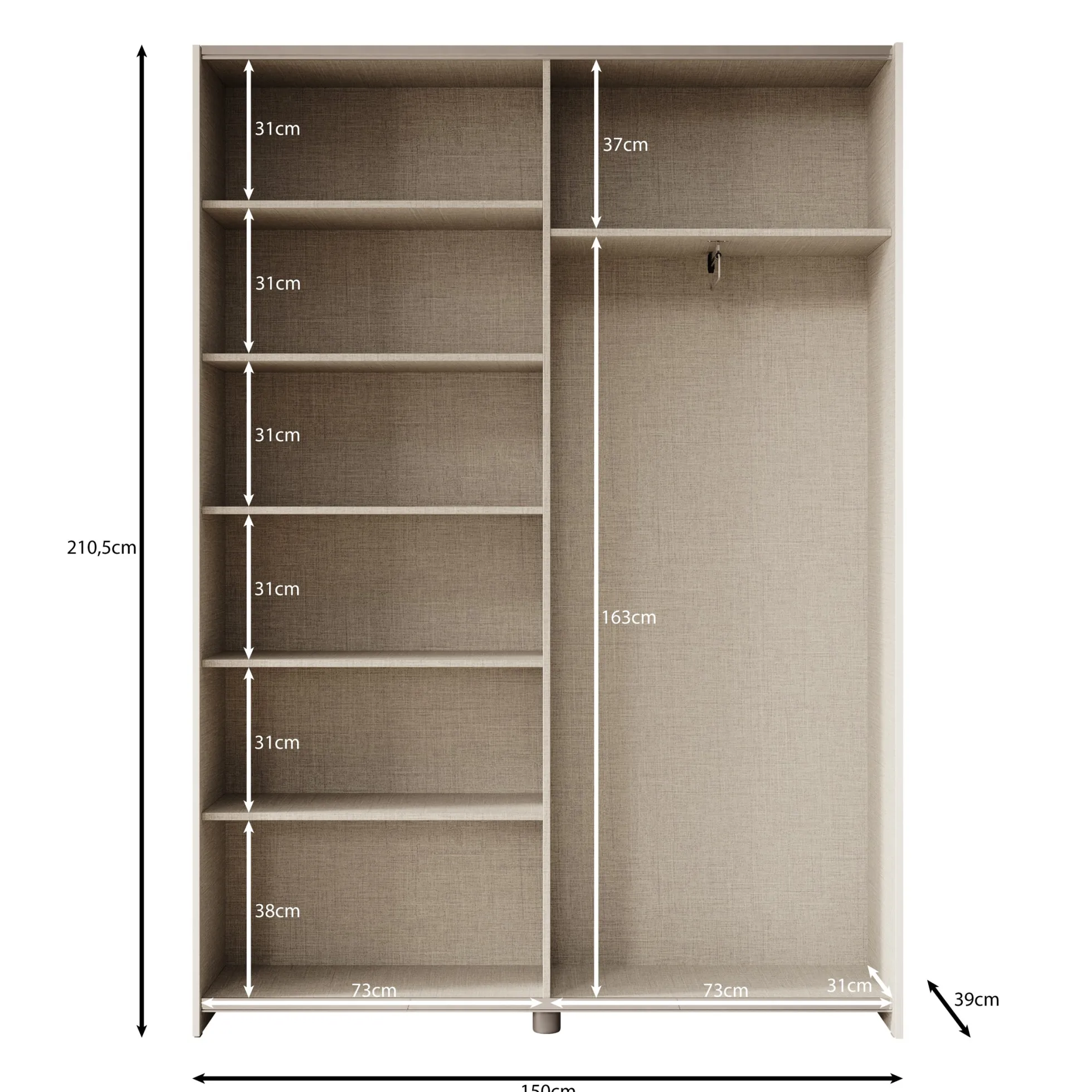 Helvar - Kledingkast met schuifdeuren - Wit - 150x39x211 cm