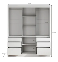 Henry - Kledingkast met schuifdeuren - Wit - 180x65x216 cm