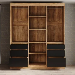 Henry - Kledingkast met schuifdeuren - Eiken/zwart - 180x65x216 cm