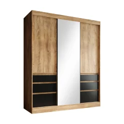 Henry - Kledingkast met schuifdeuren - Eiken/zwart - 180x65x216 cm