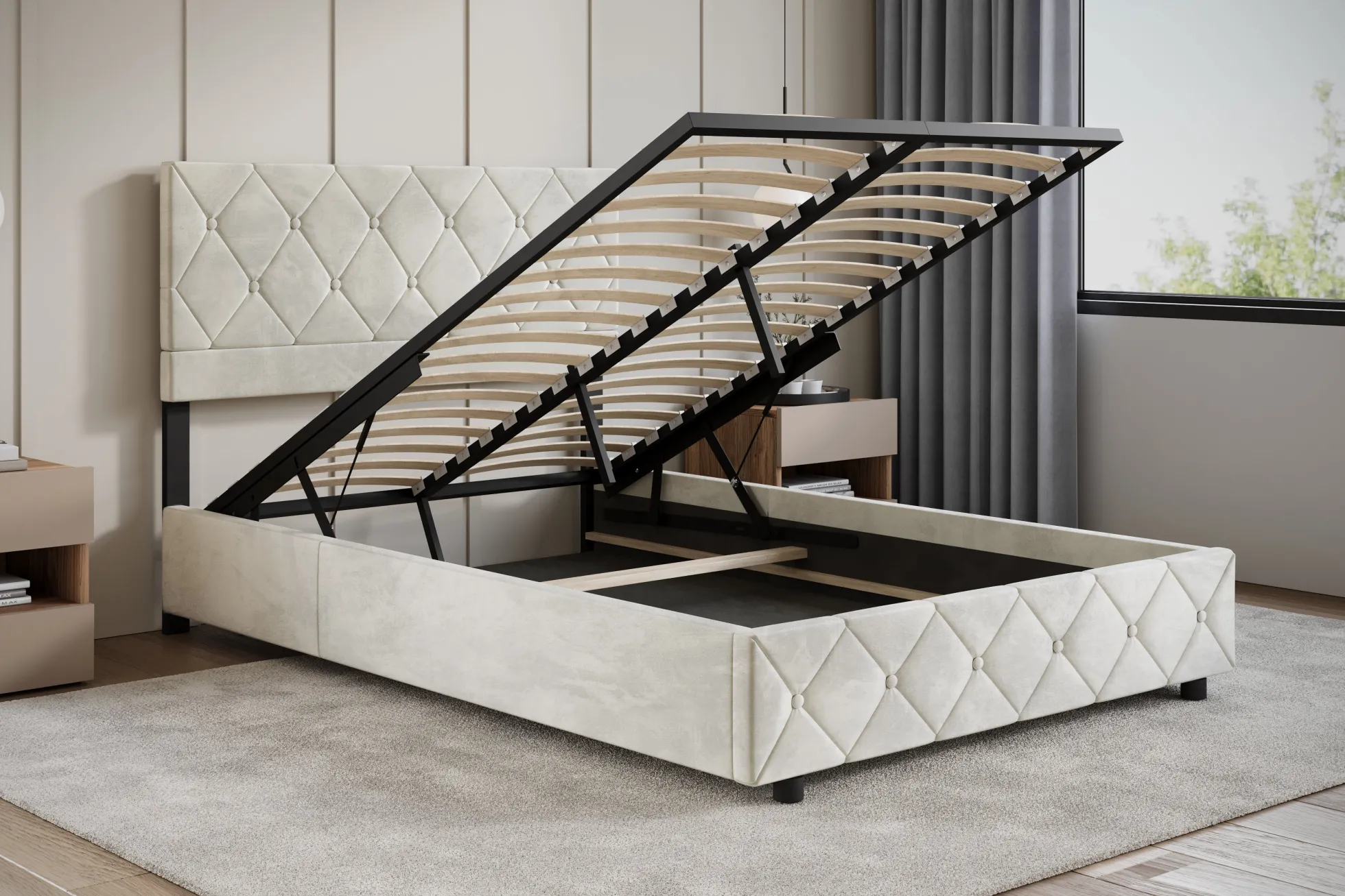 Hernandez - Tweepersoonsbed met opbergruimte - Beige - 140x200 cm