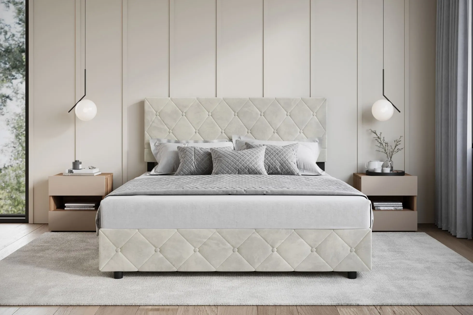Hernandez - Tweepersoonsbed met opbergruimte - Beige - 160x200 cm