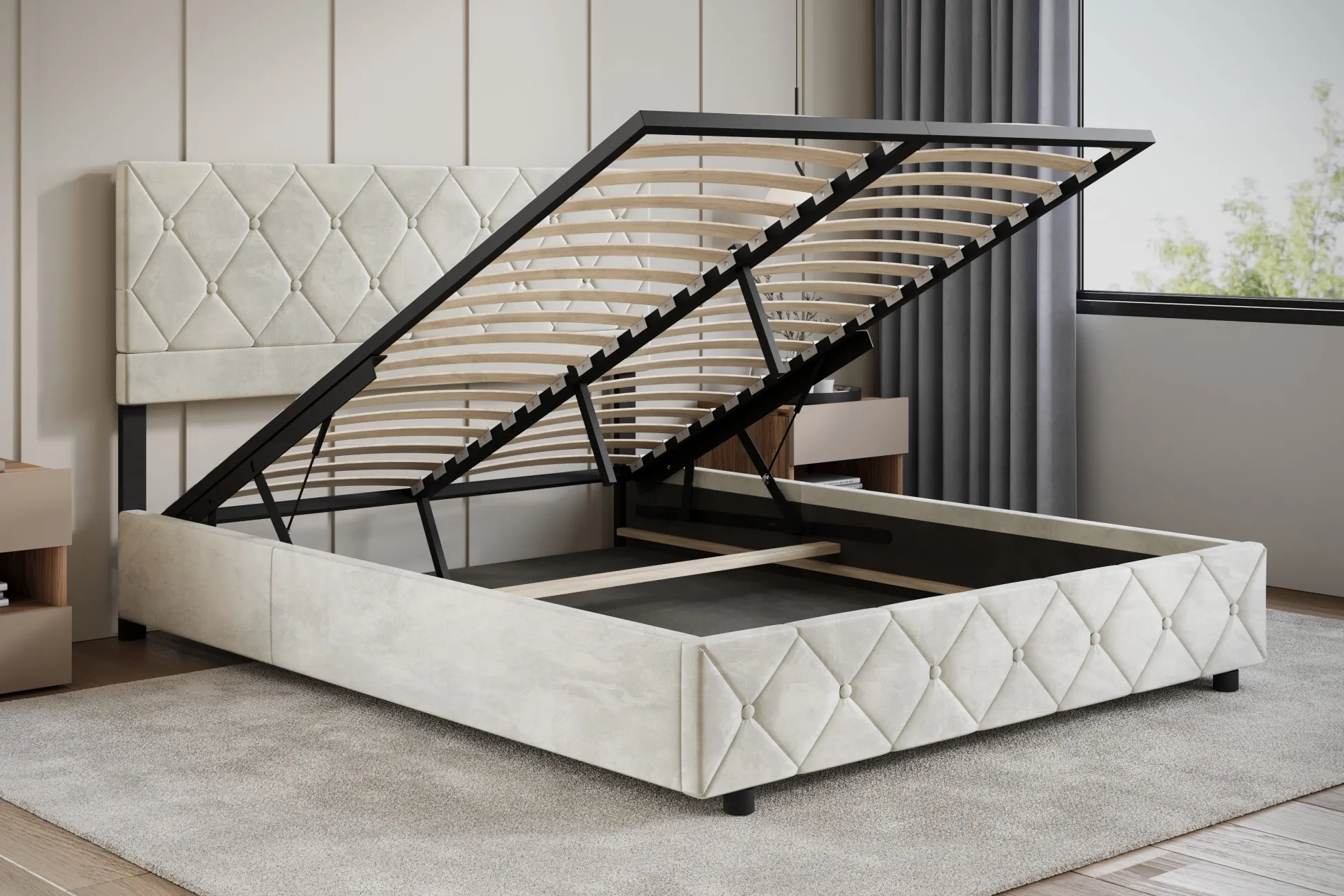 Hernandez - Tweepersoonsbed met opbergruimte - Beige - 160x200 cm