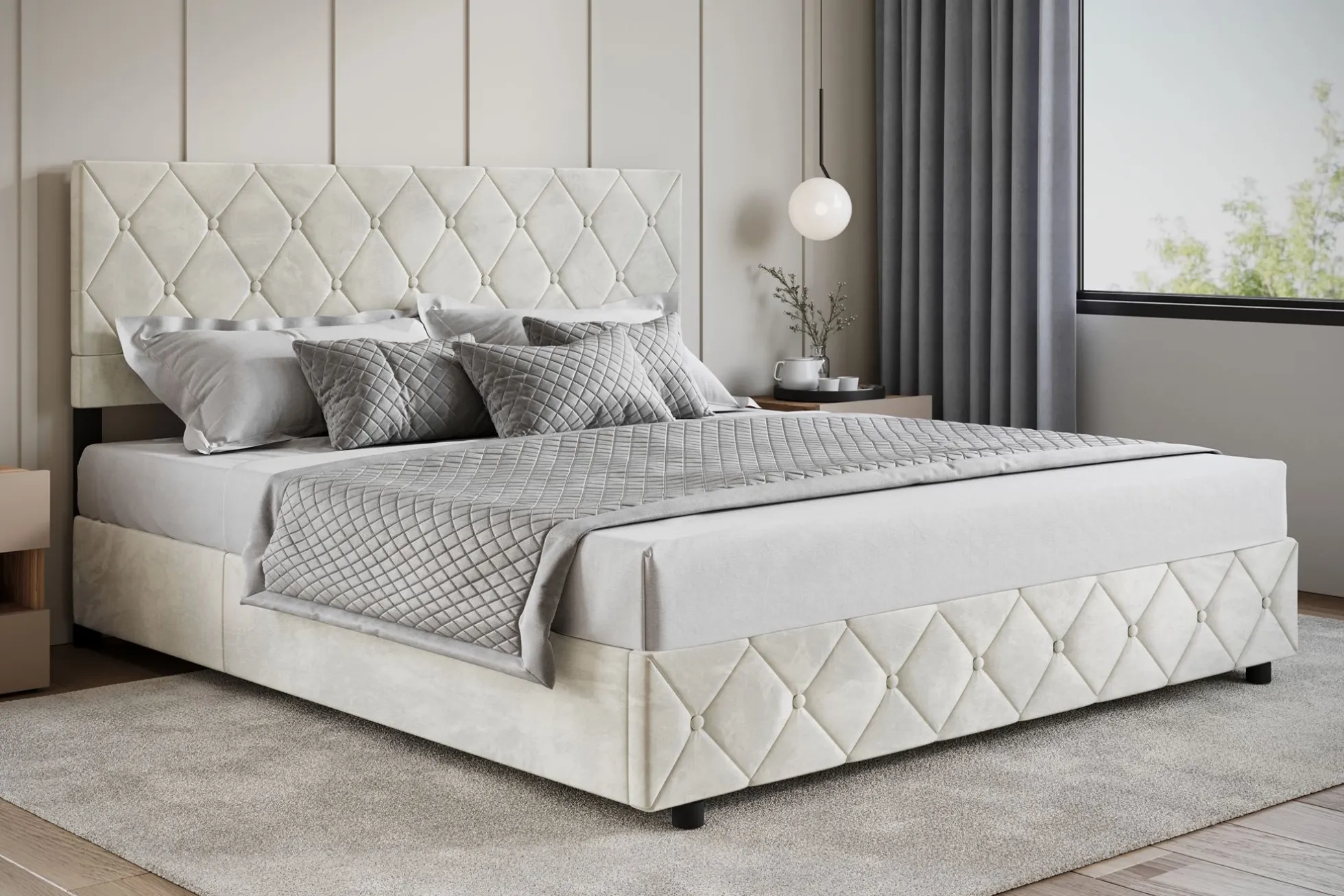 Hernandez - Tweepersoonsbed met opbergruimte - Beige - 180x200 cm