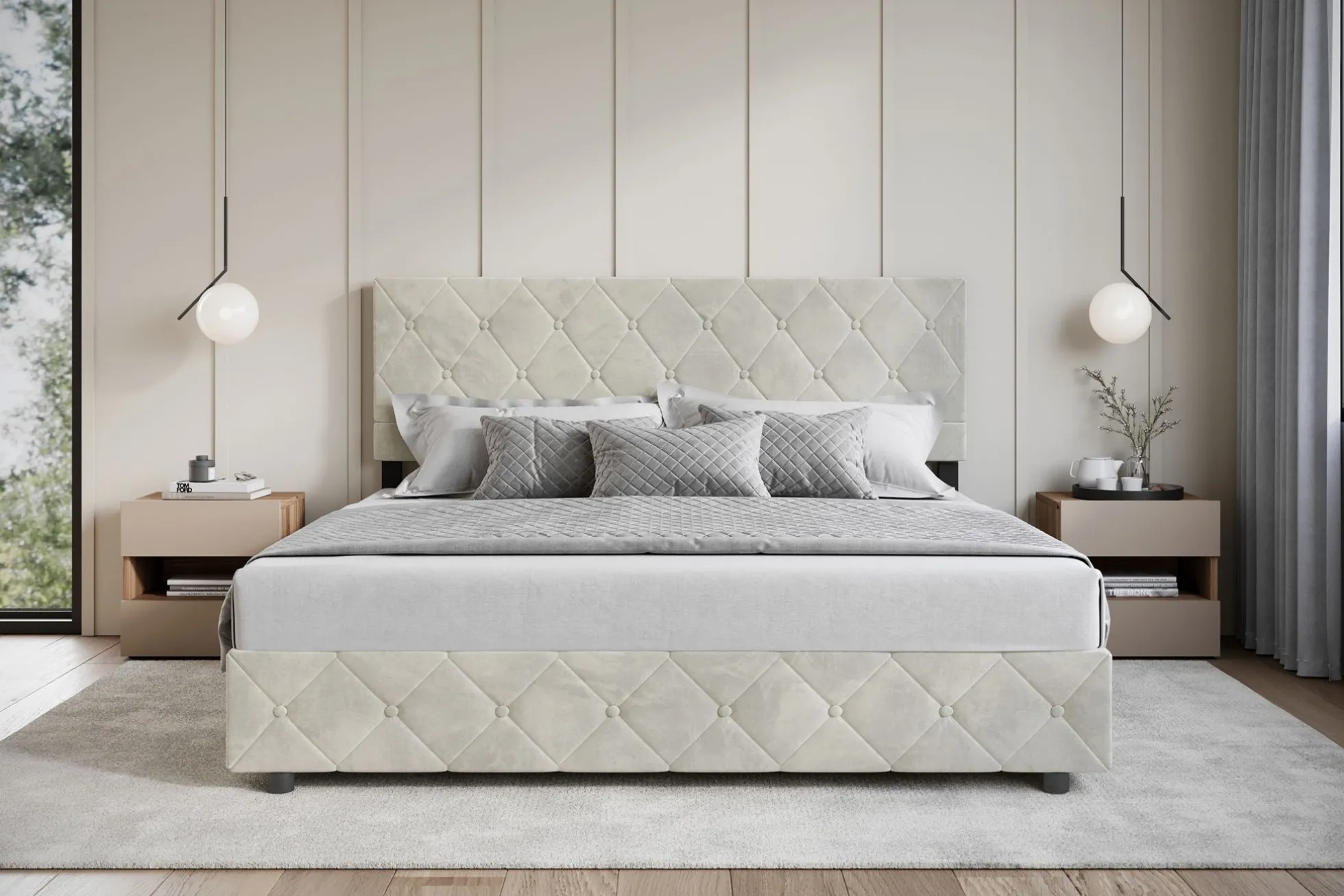 Hernandez - Tweepersoonsbed met opbergruimte - Beige - 180x200 cm